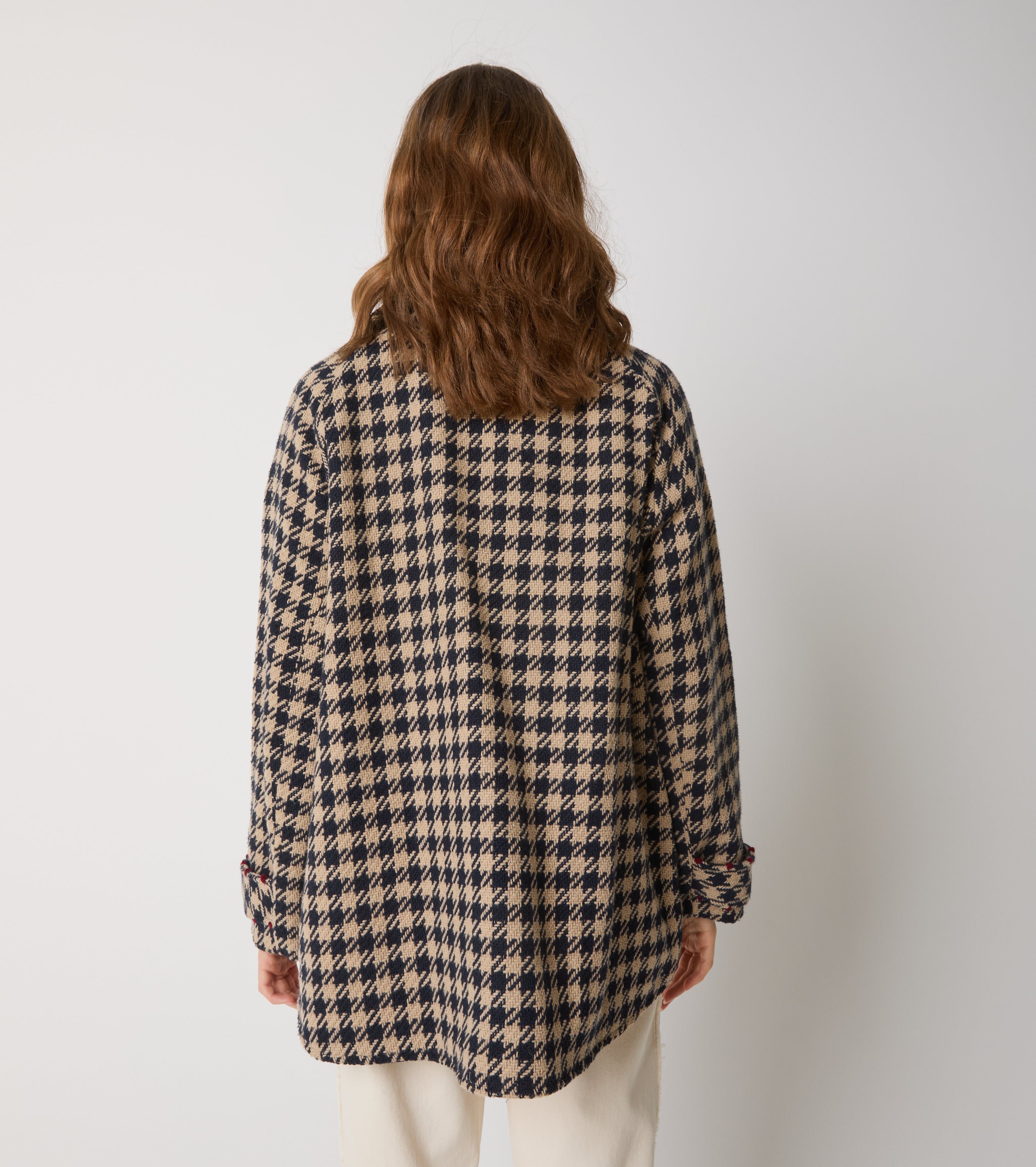 Houndstooth-frakke i uld og bomuld