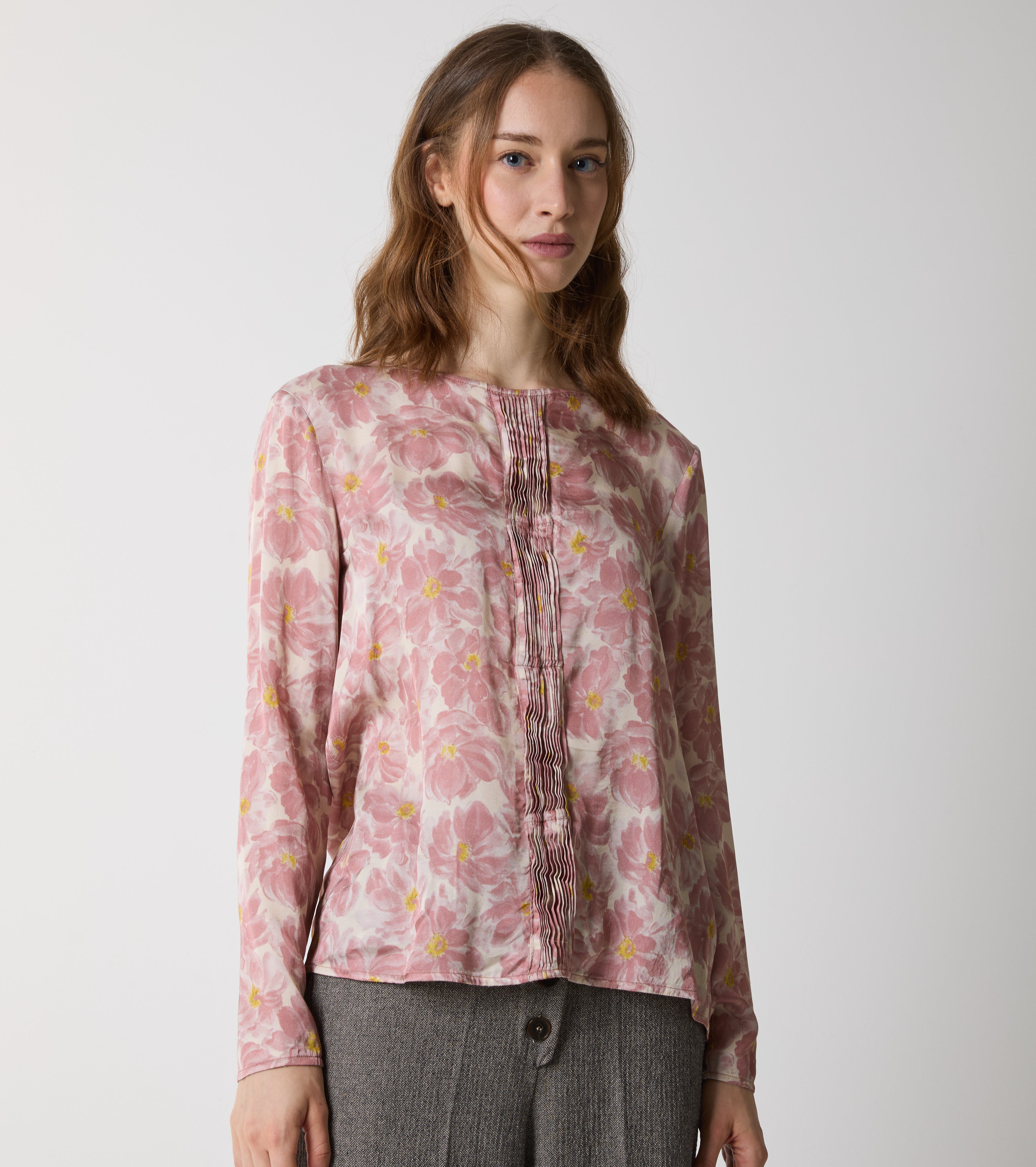 Bluse med print og lange ærmer