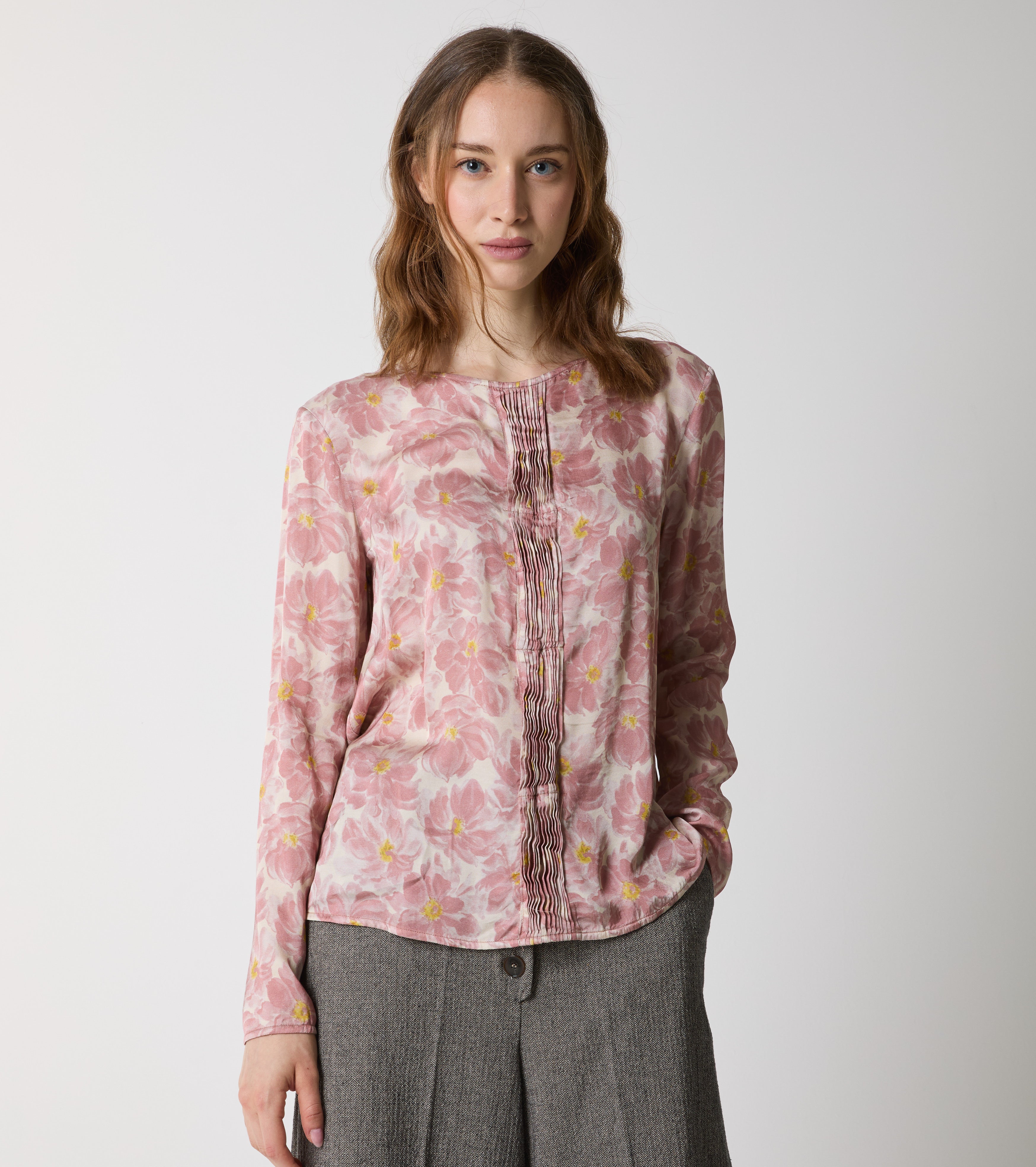 Bluse med print og lange ærmer