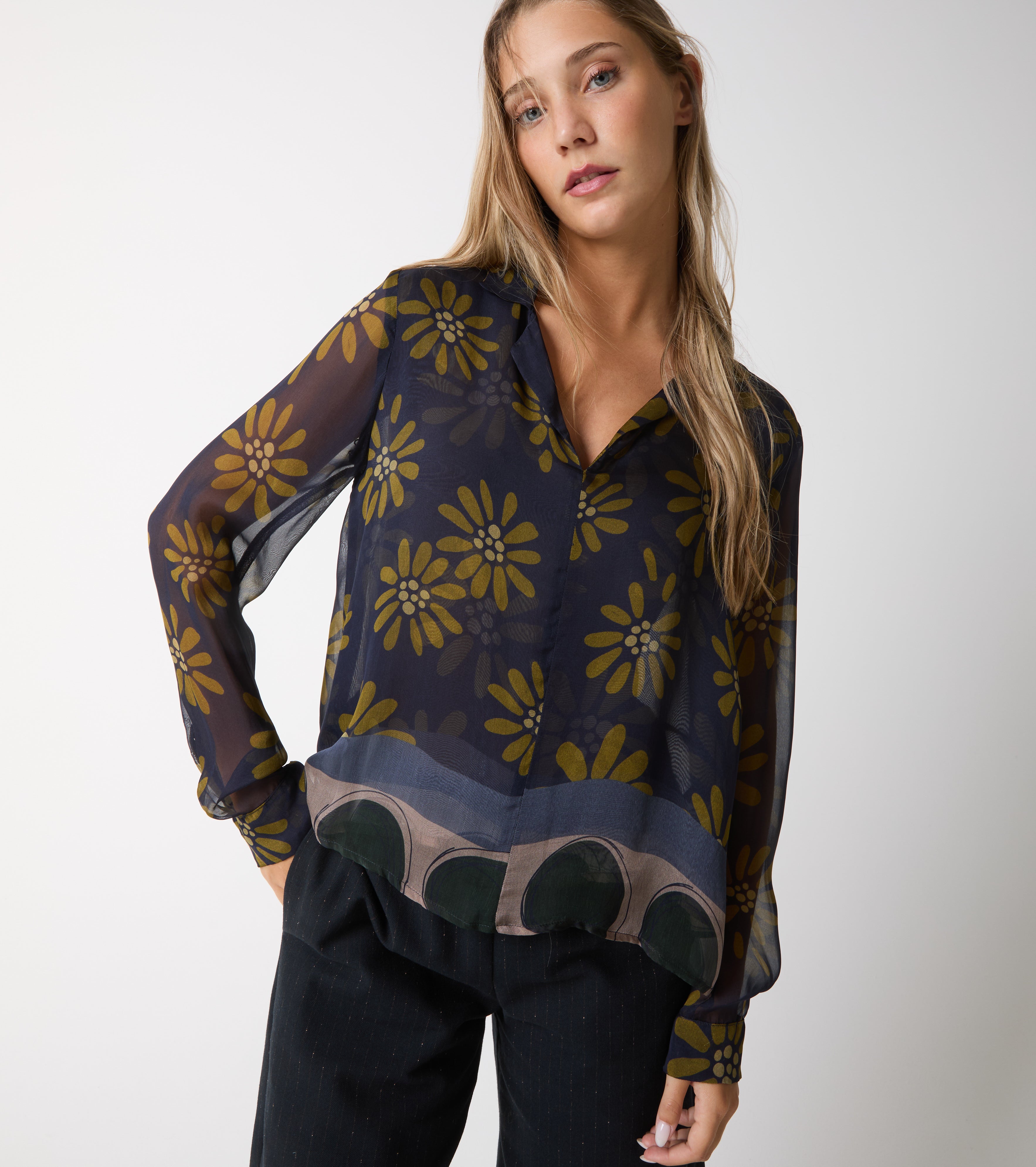 Silkebluse med print