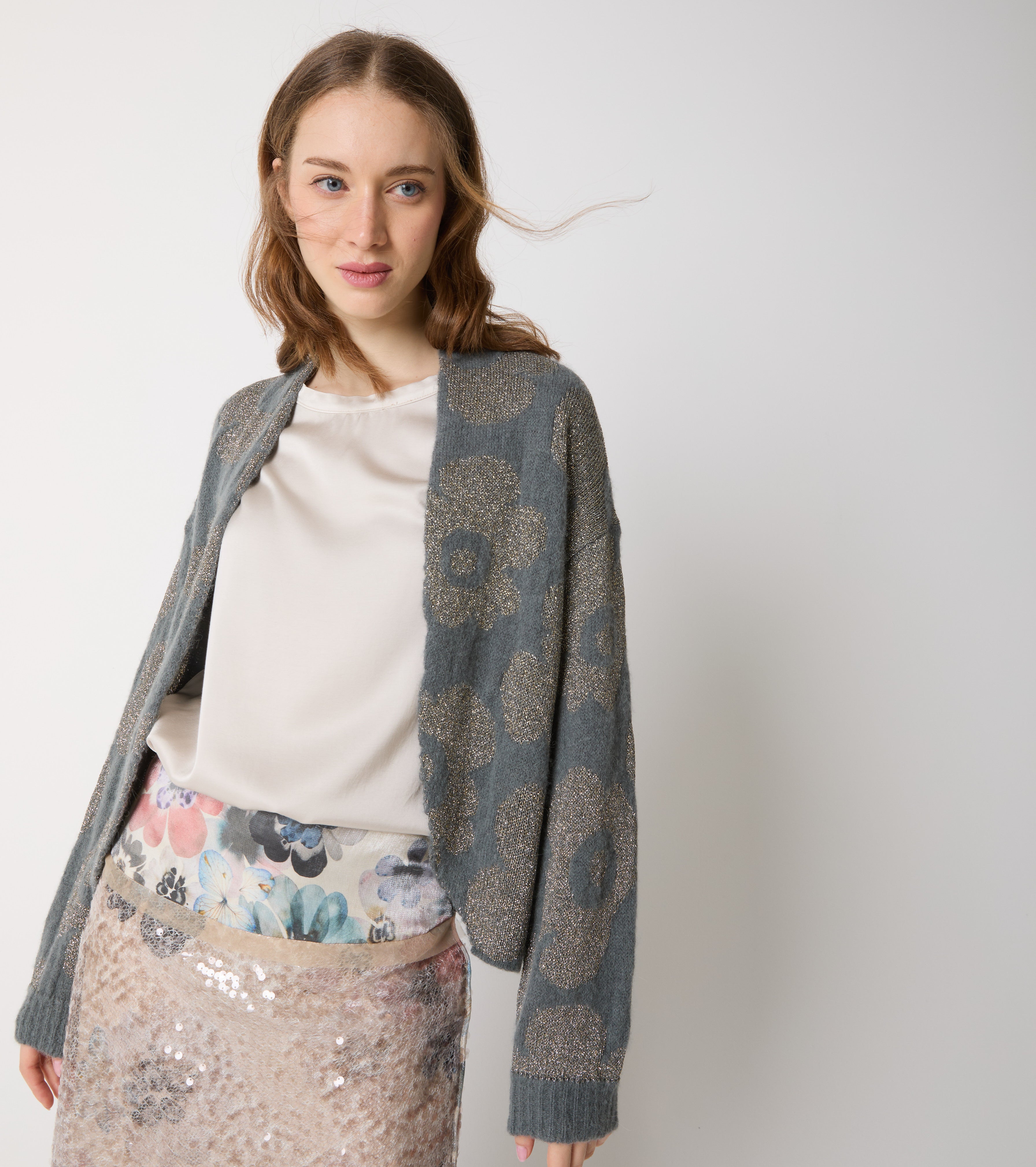 Jacquard-cardigan i alpaka og uld