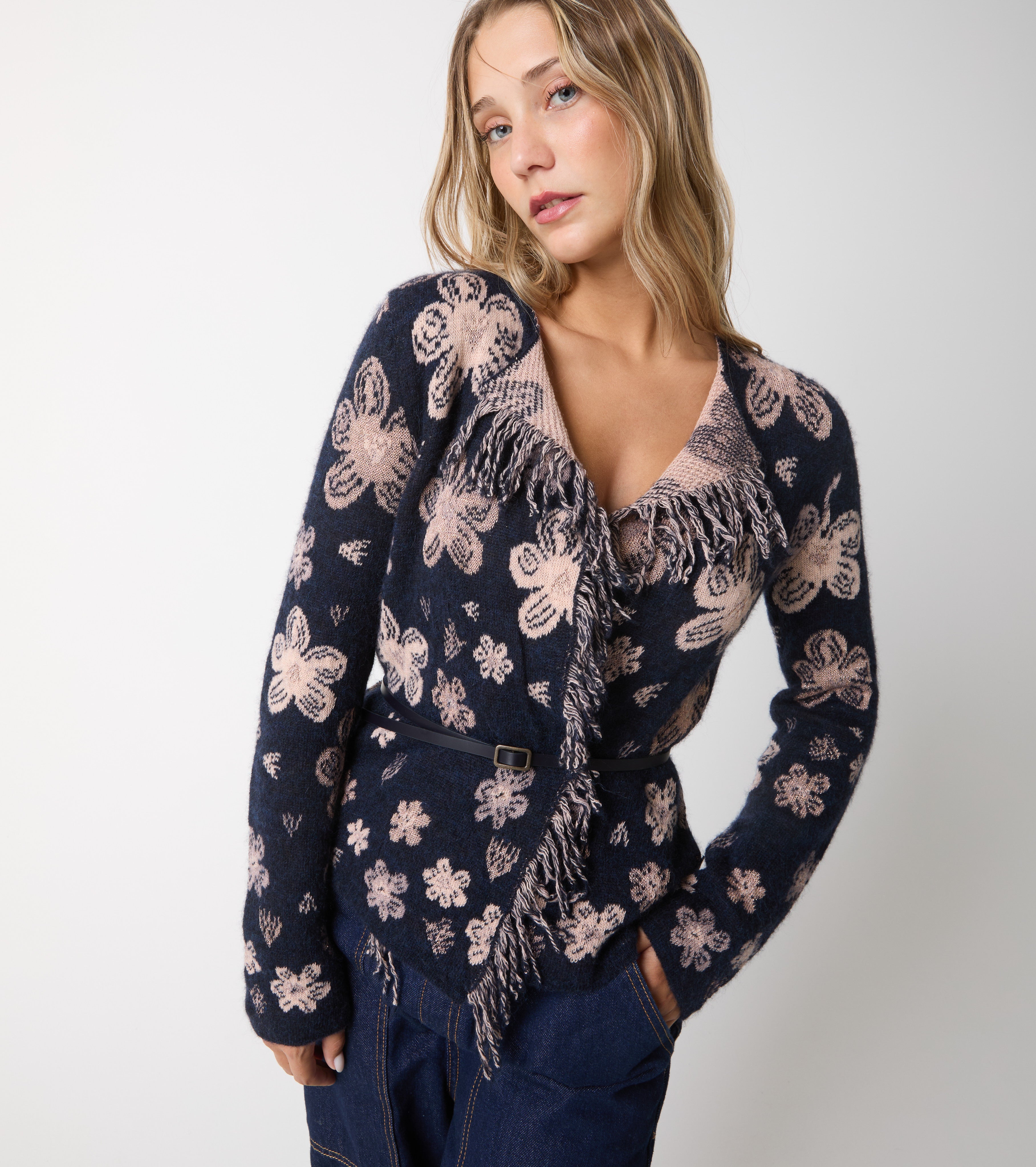 Alpaca and cashmere jacquard cardigan