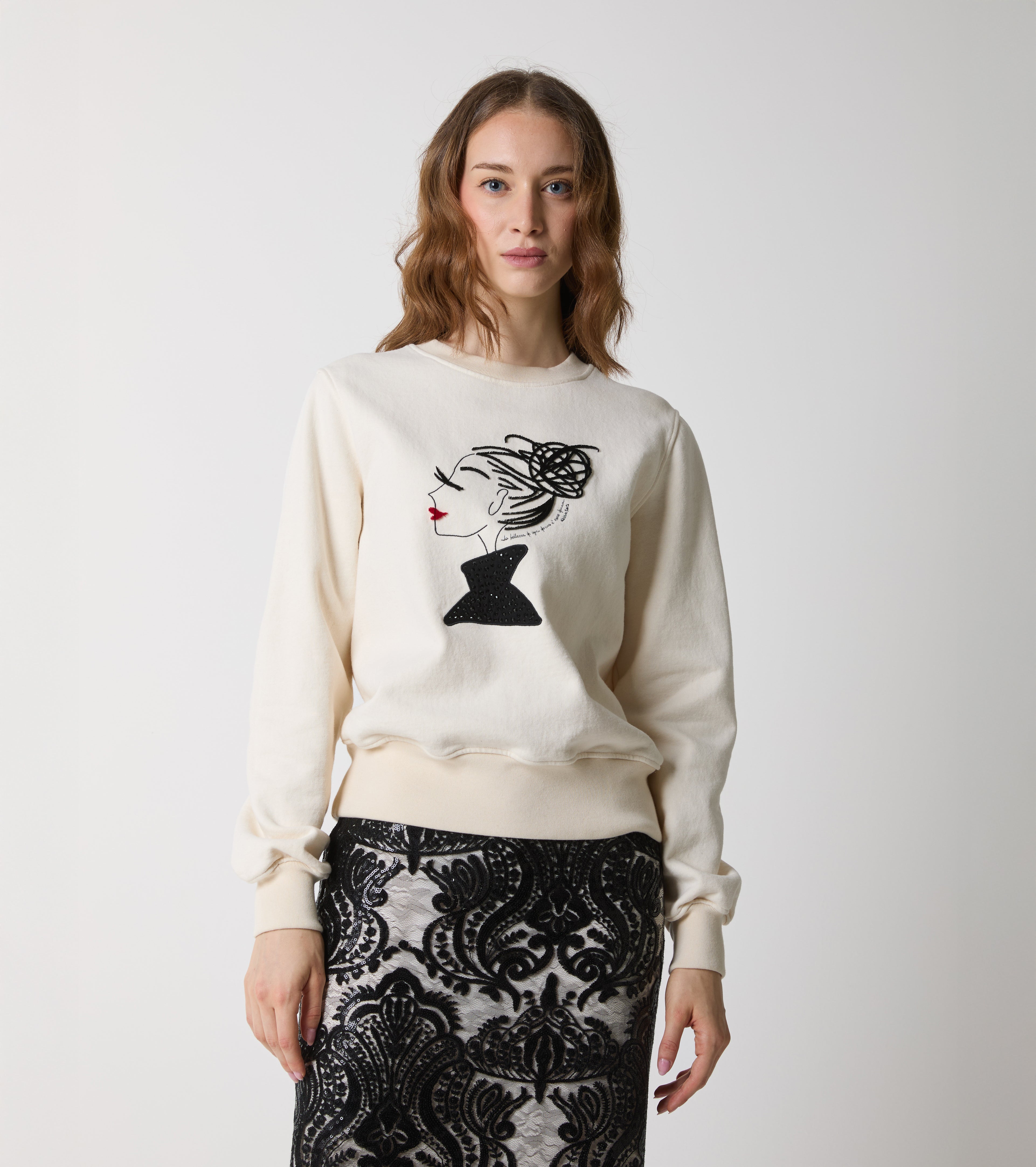 Sweatshirt med rund hals i bomuld