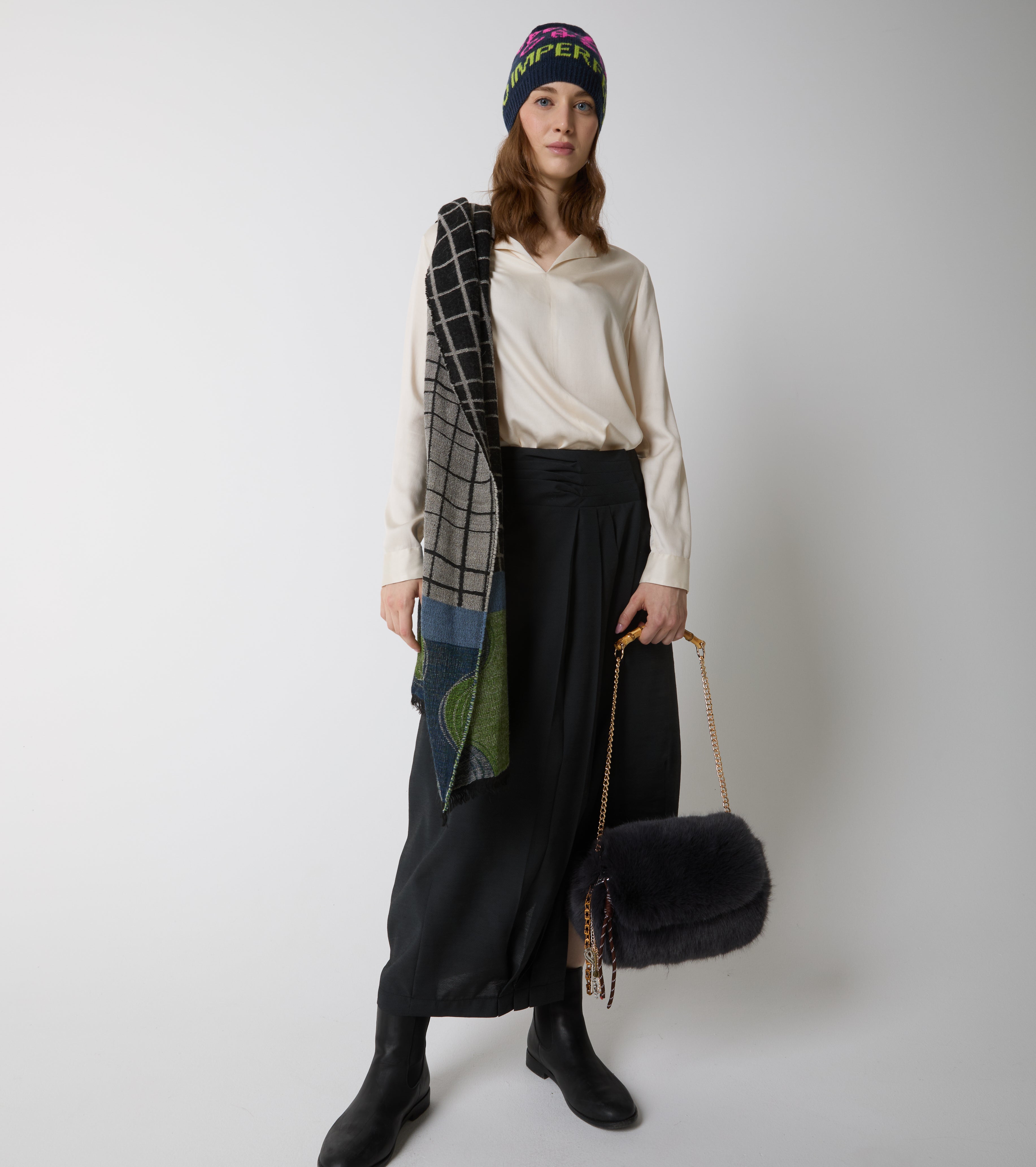 Long asymmetrical skirt with pleats