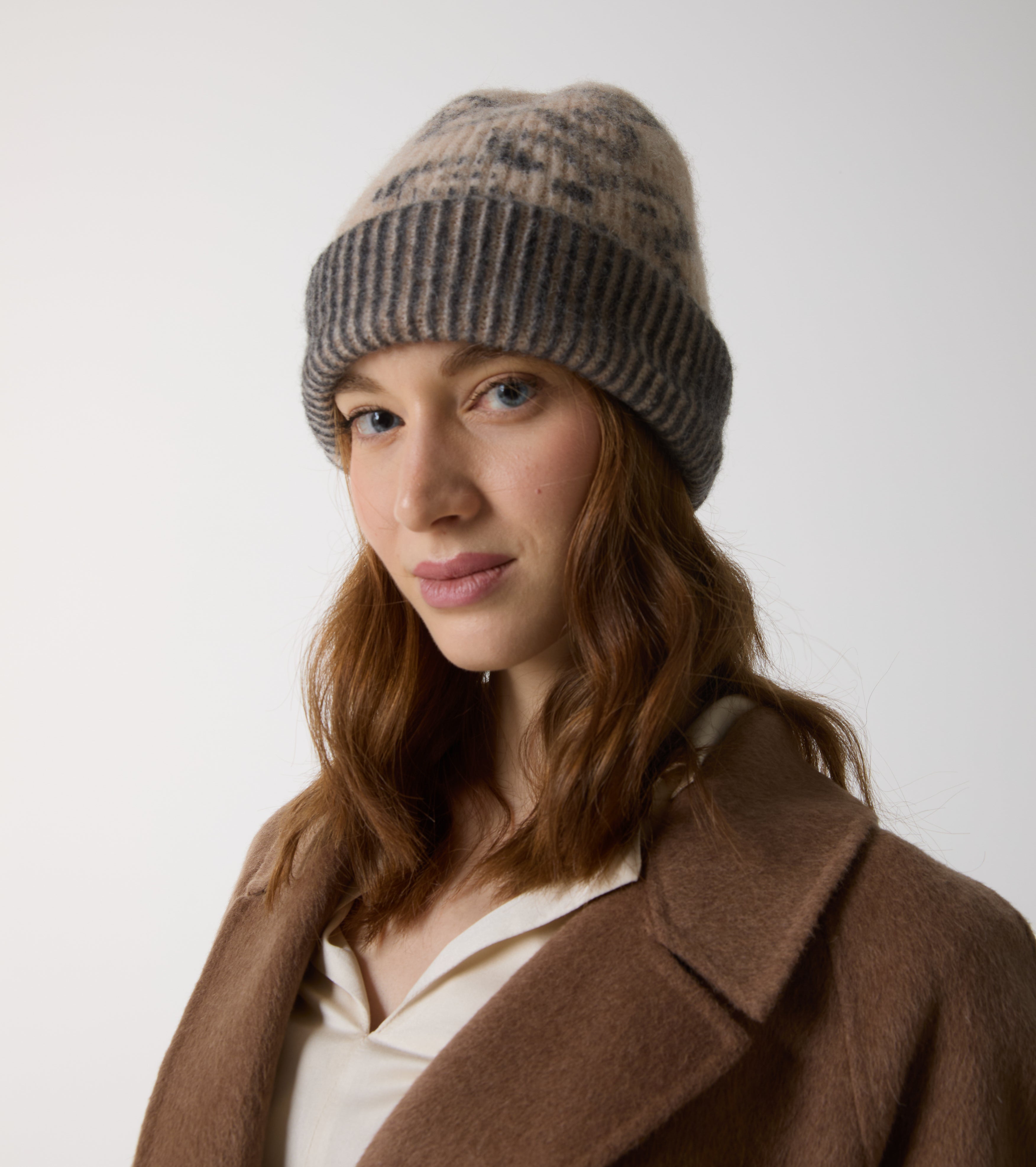 Wool blend knitted beanie hat