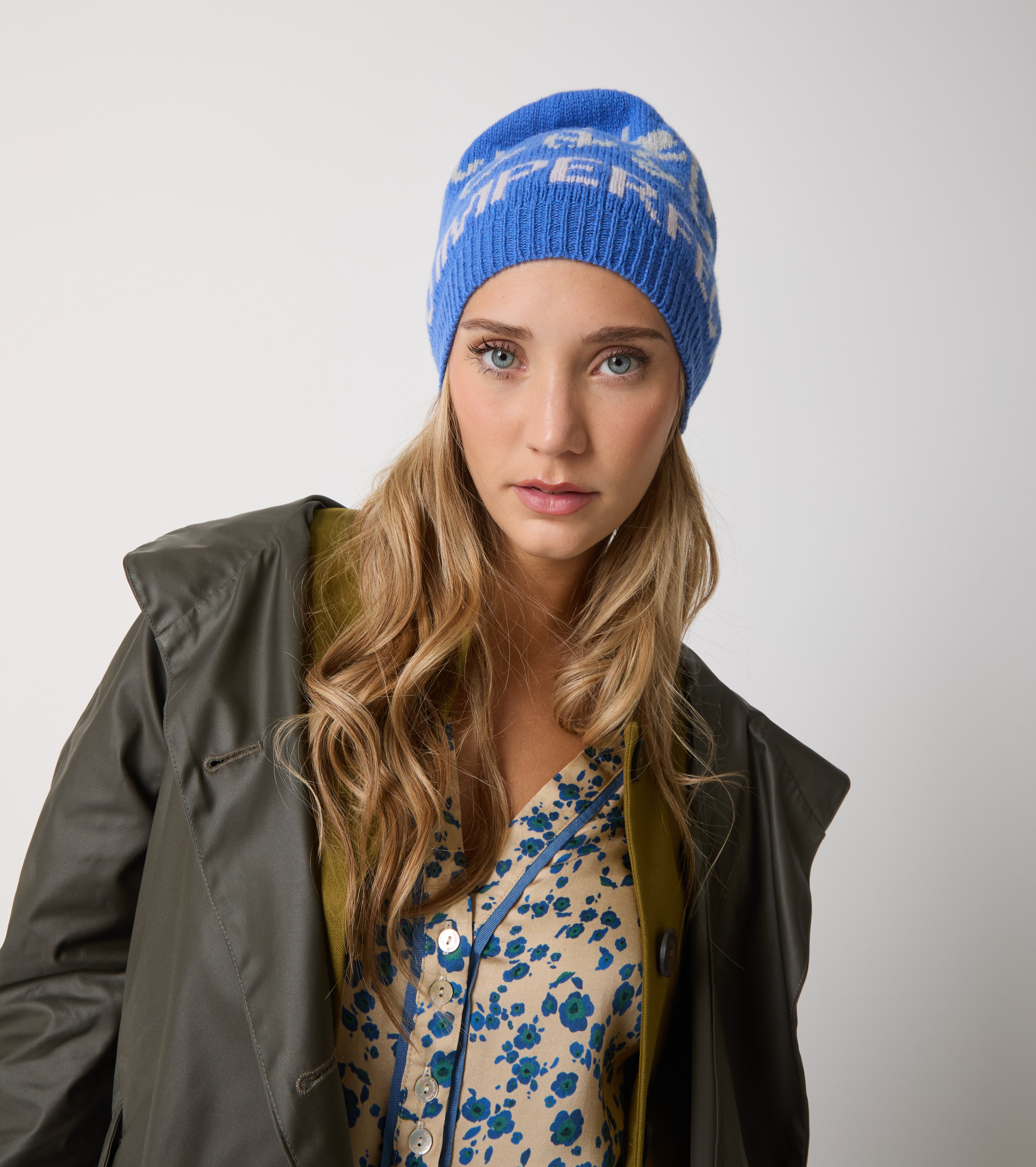 Wool beanie hat with lettering
