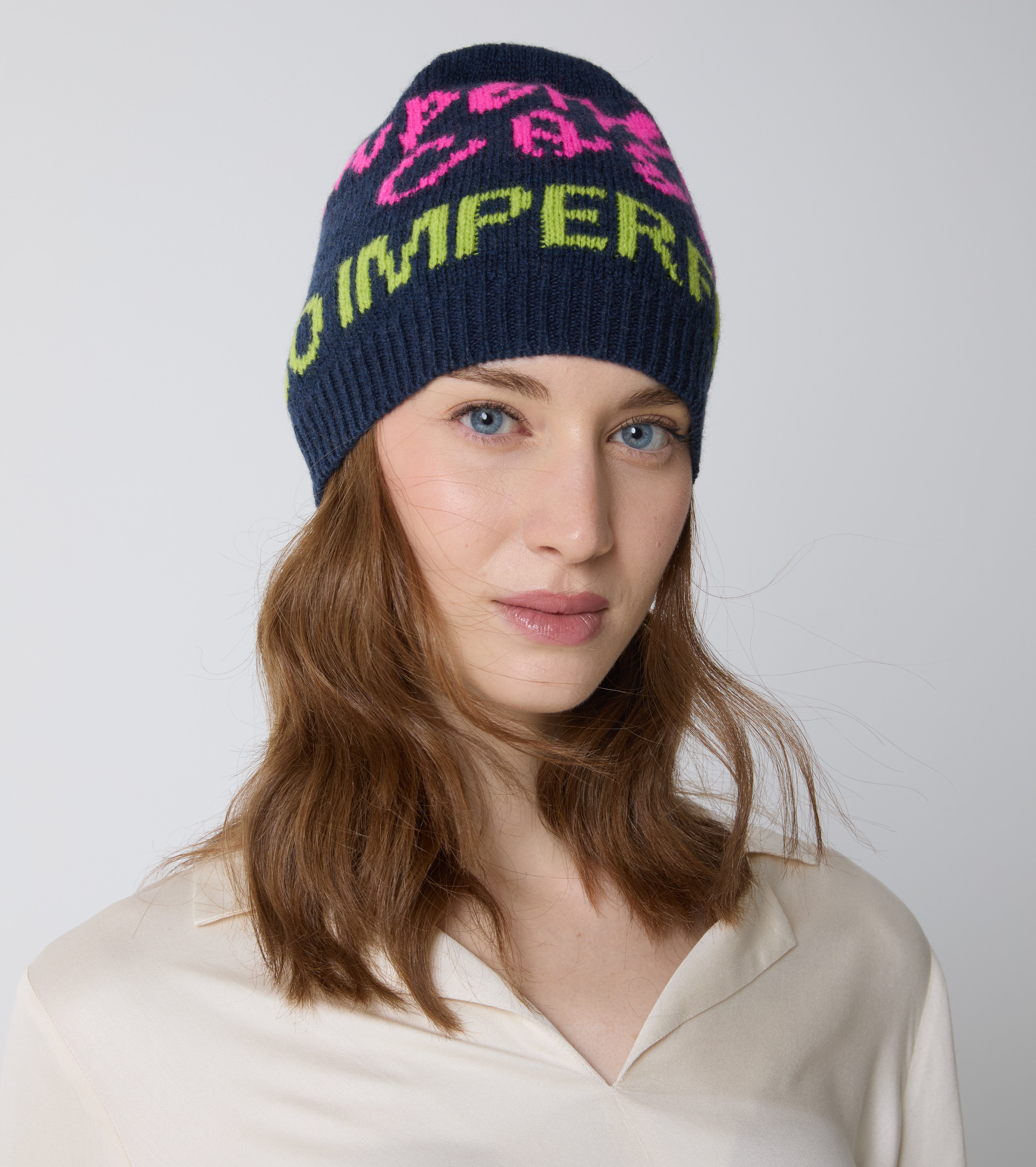 Wool beanie hat with lettering
