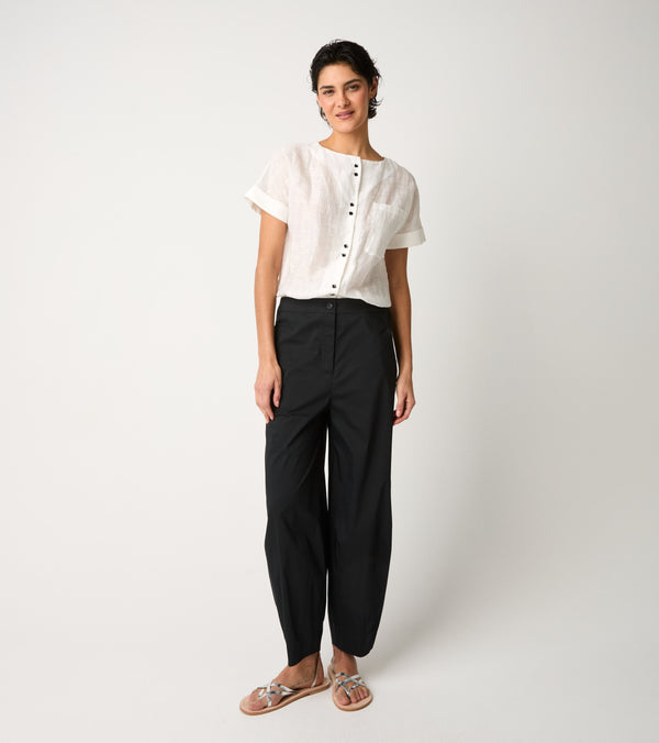 White cotton and linen jumpsuit with buttons