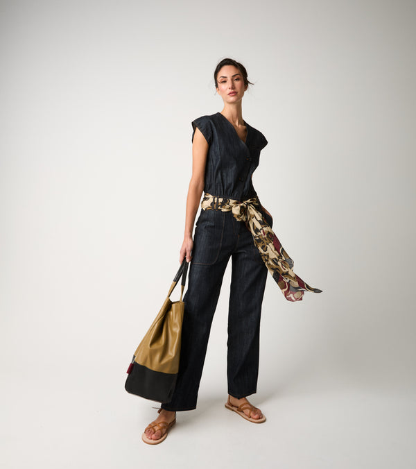 Women's denim jumpsuit with single buttons