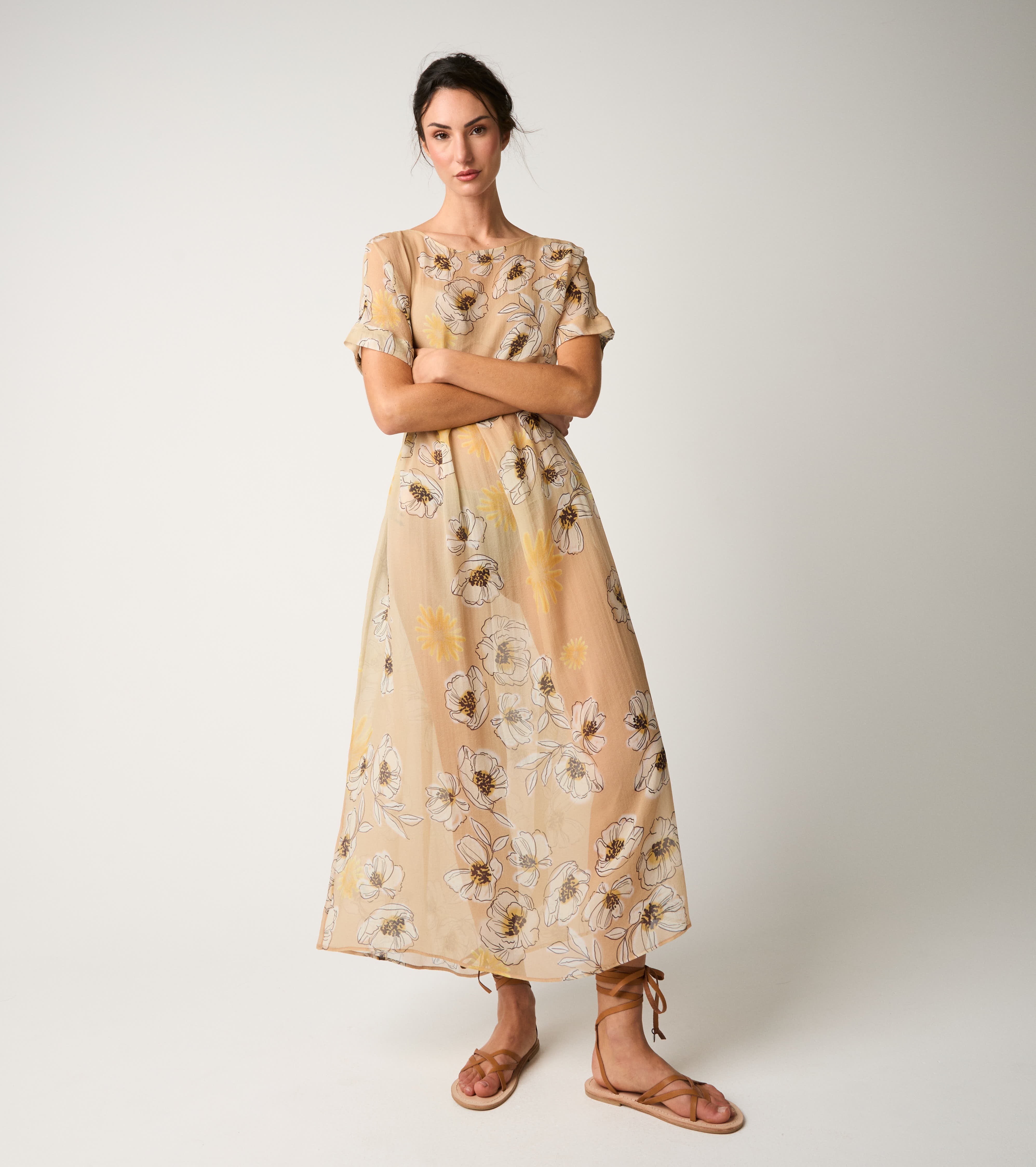 Peach floral silk dress