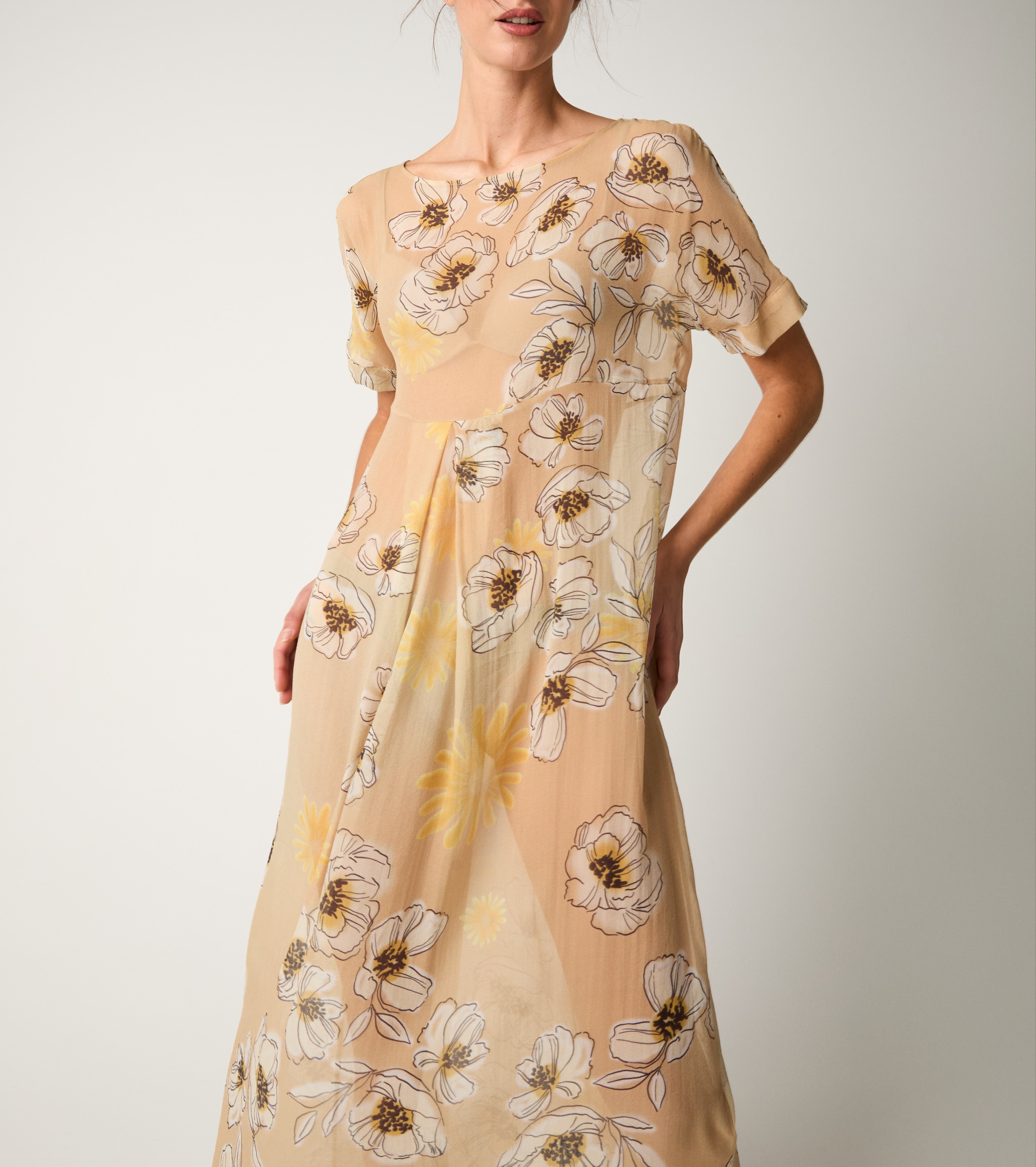 Peach floral silk dress