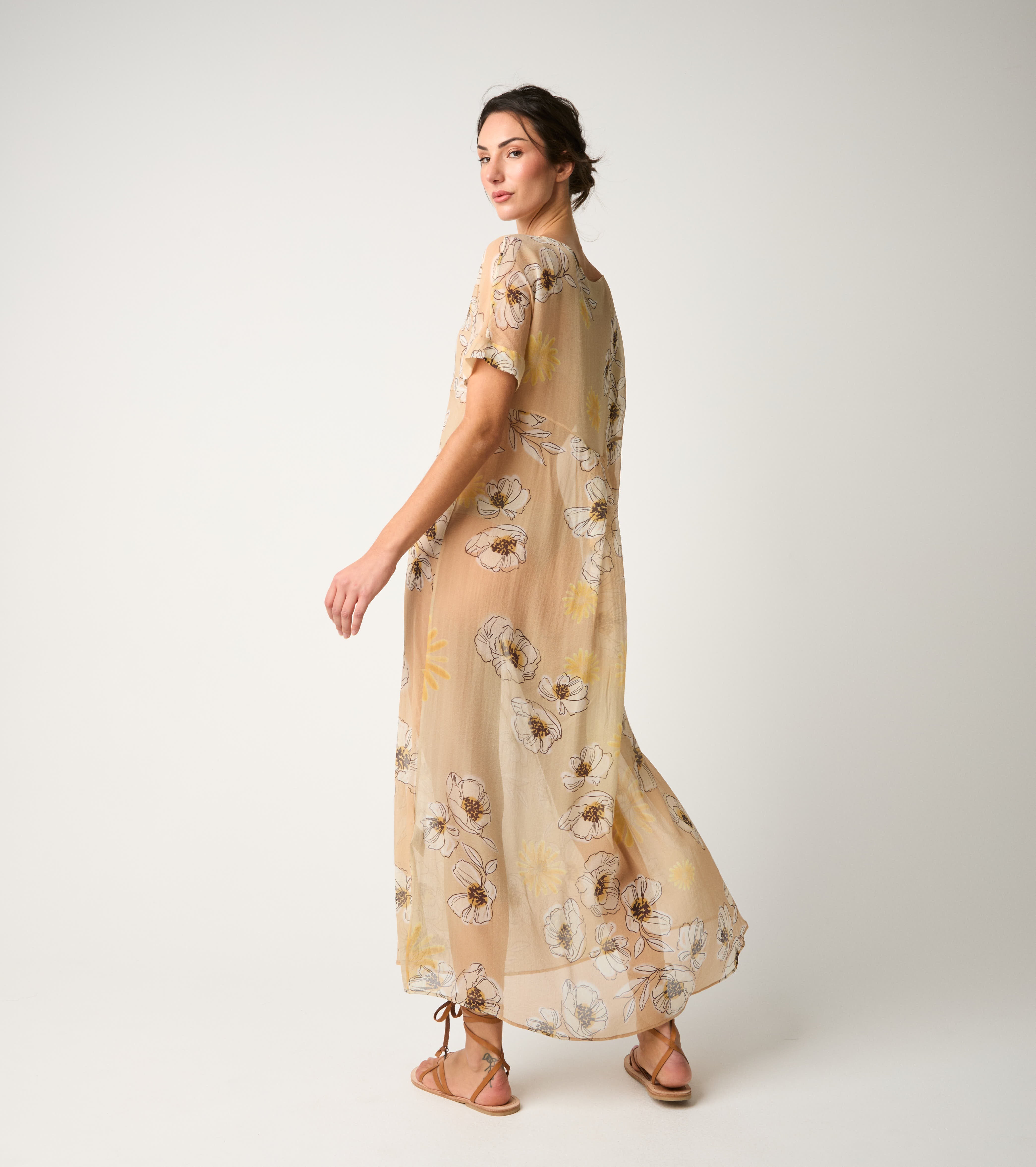 Peach floral silk dress