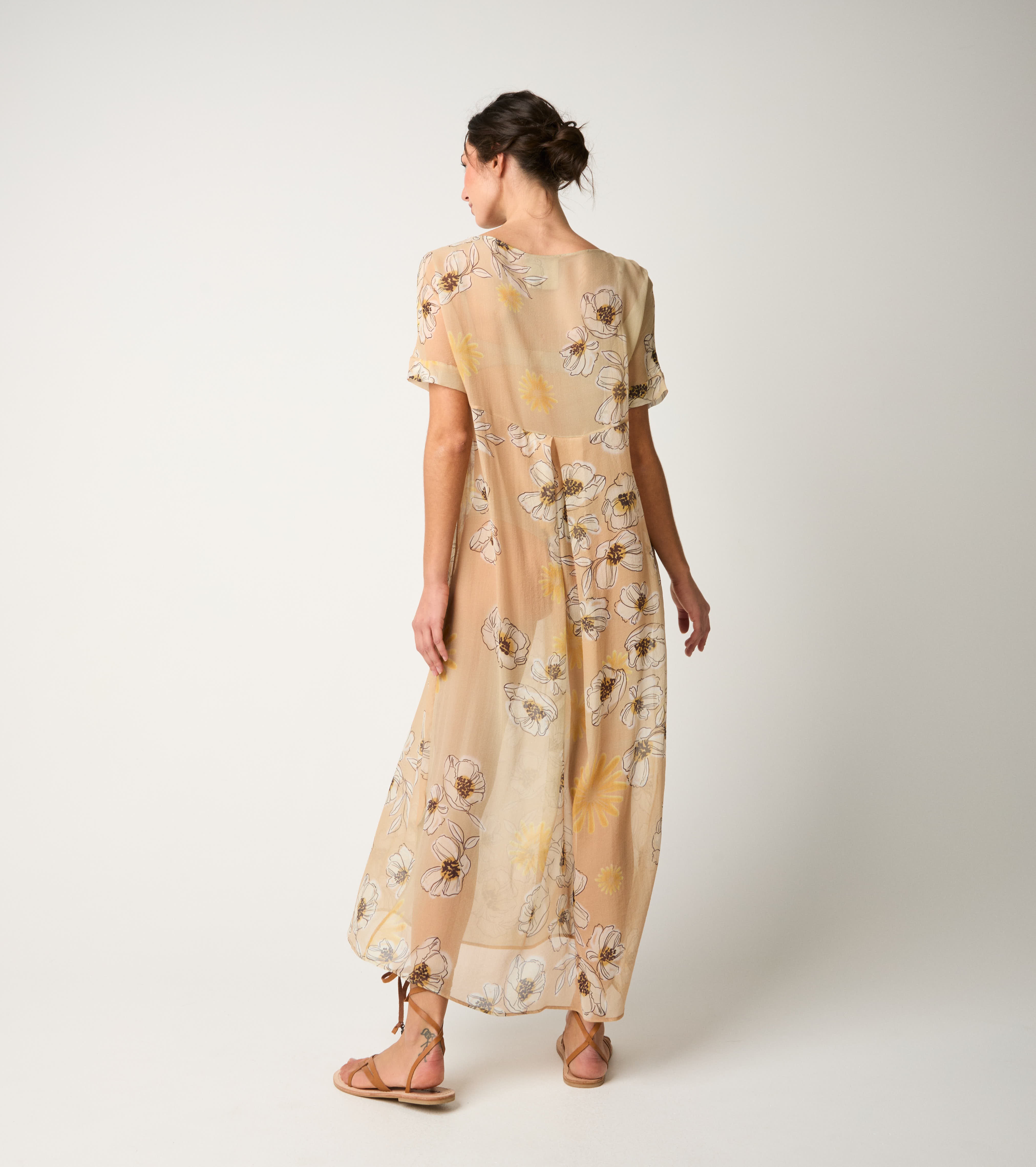 Peach floral silk dress
