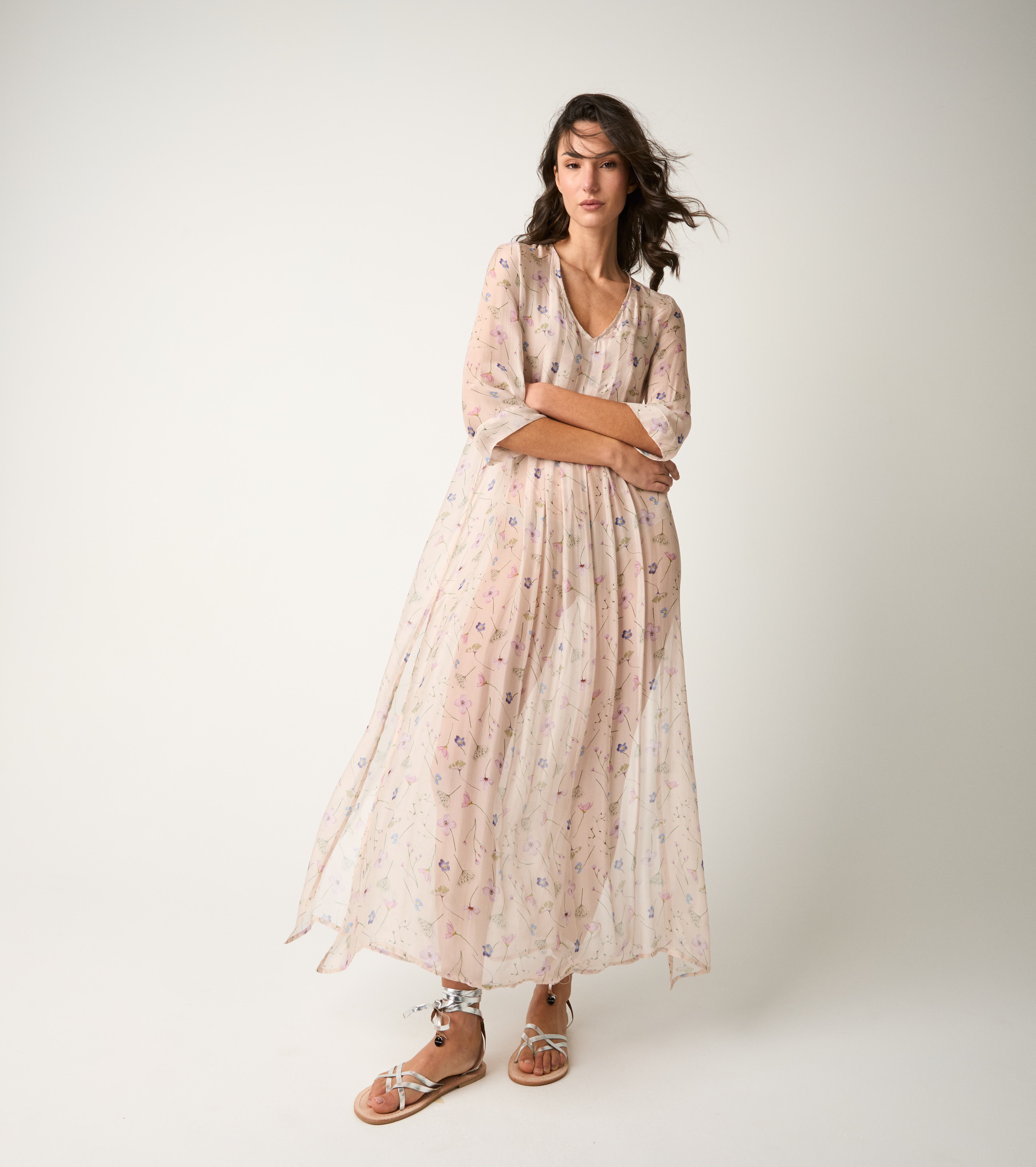 Long floral V-neck dress