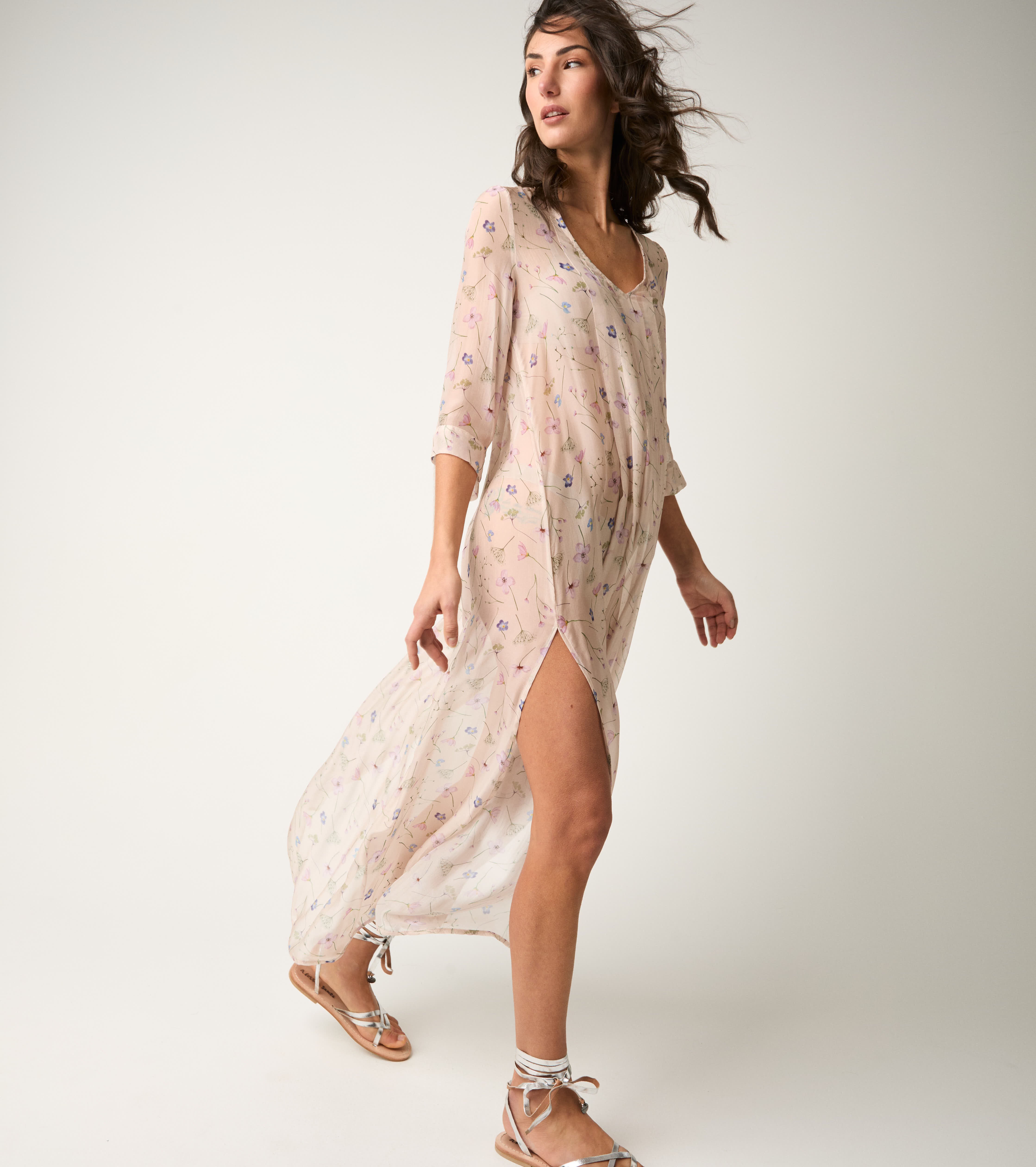 Long floral V-neck dress