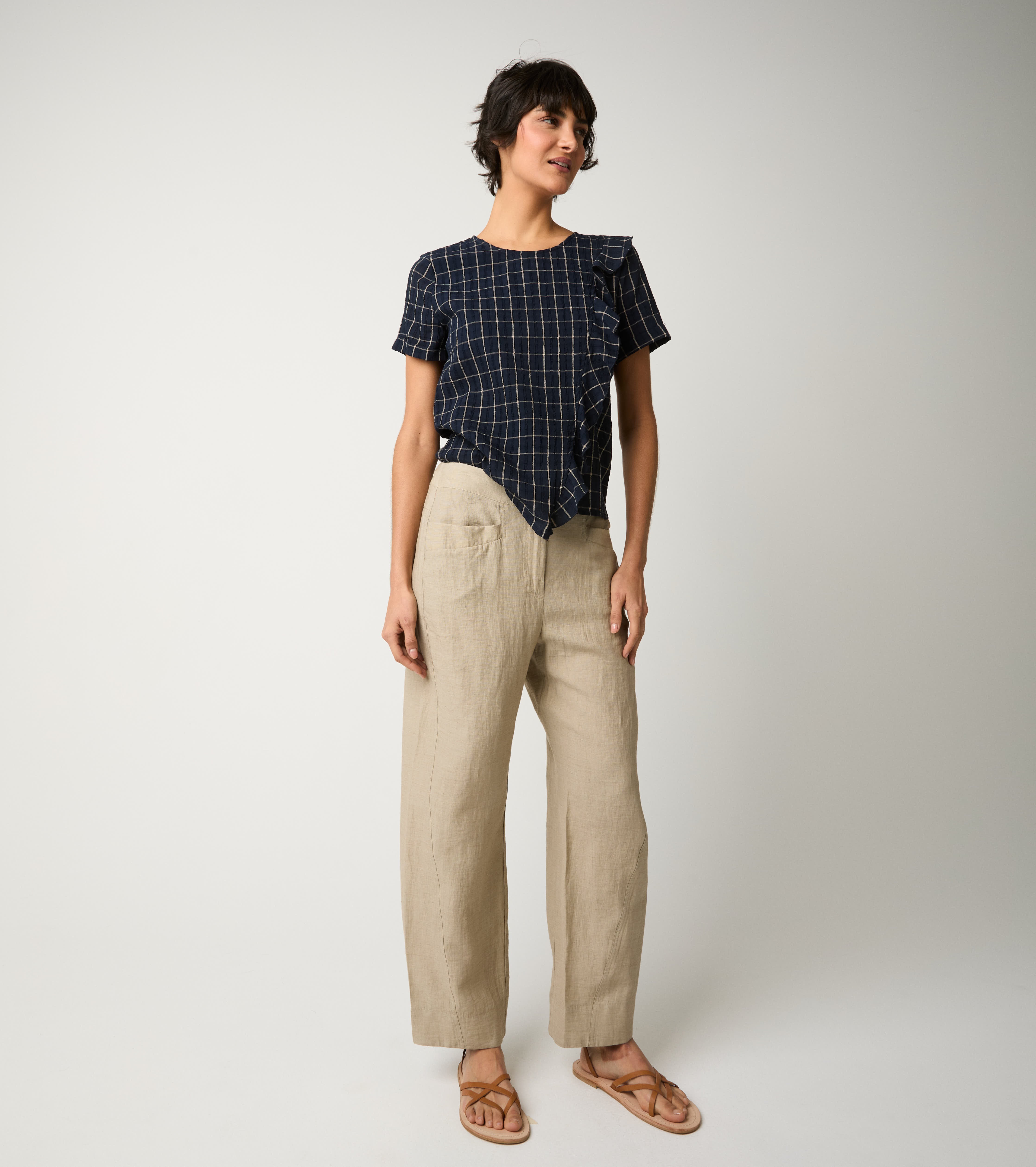 Pantaloni in misto lino con tasche gres