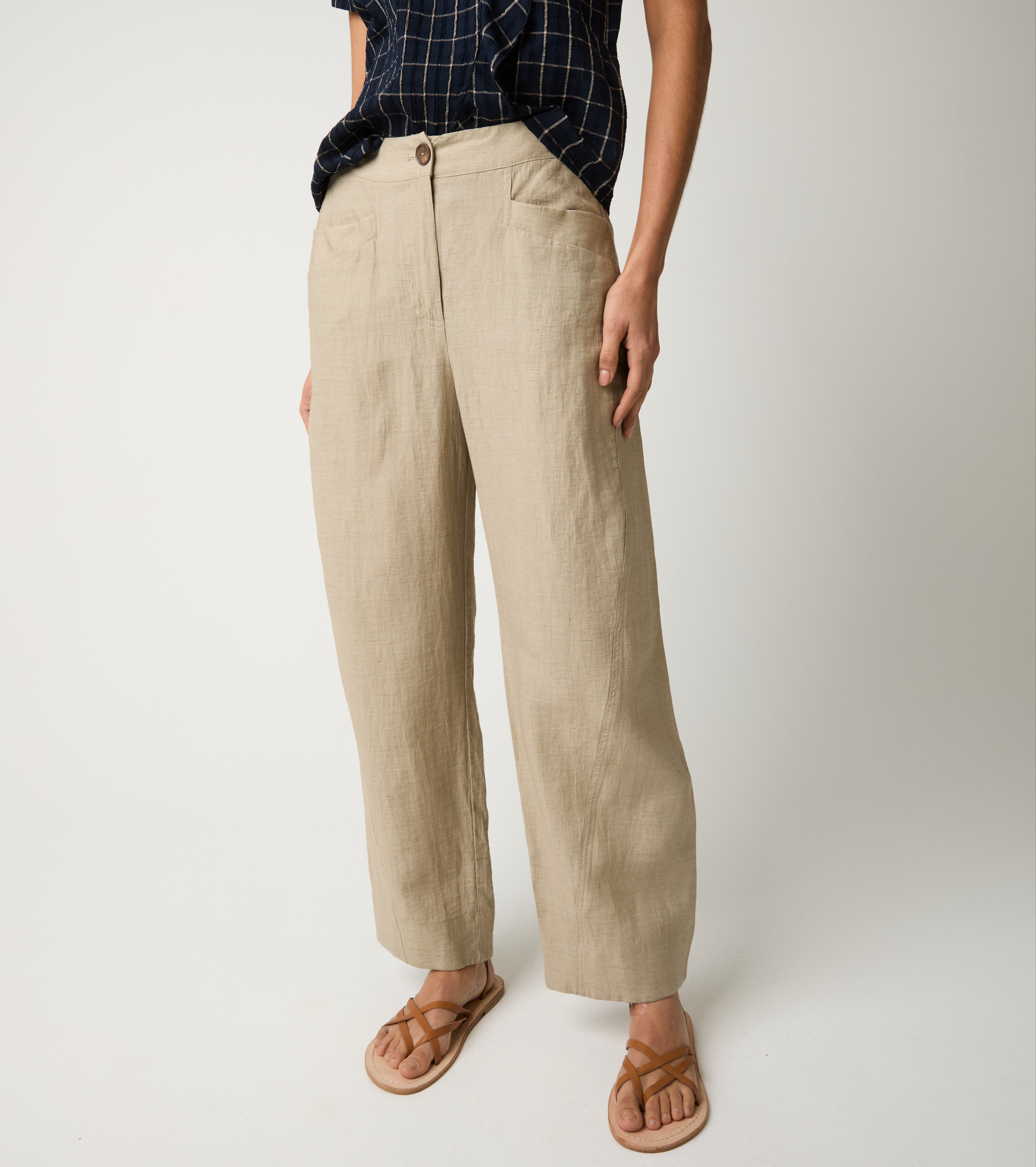 Pantaloni in misto lino con tasche gres