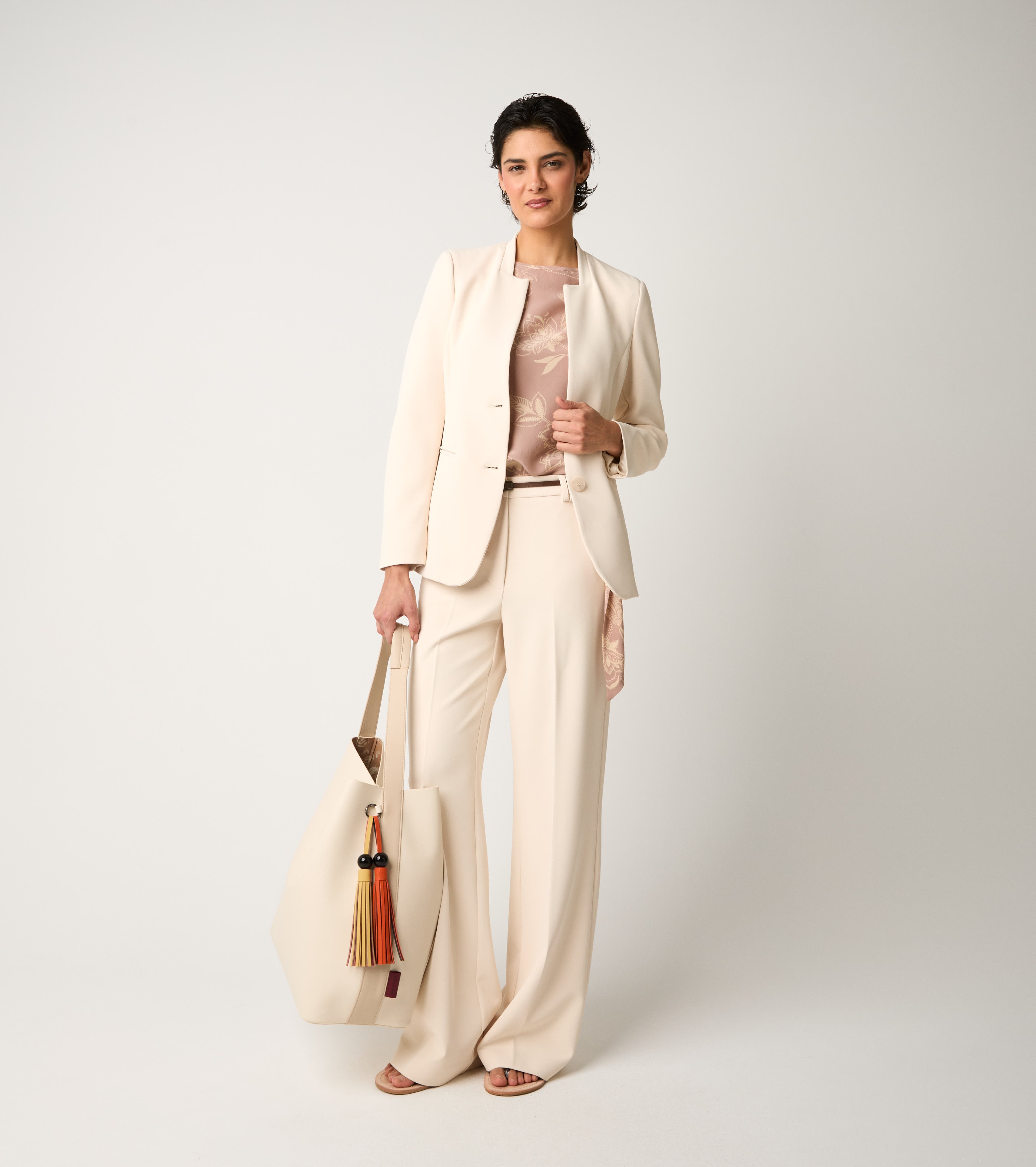 Champagne V-neck single-breasted blazer