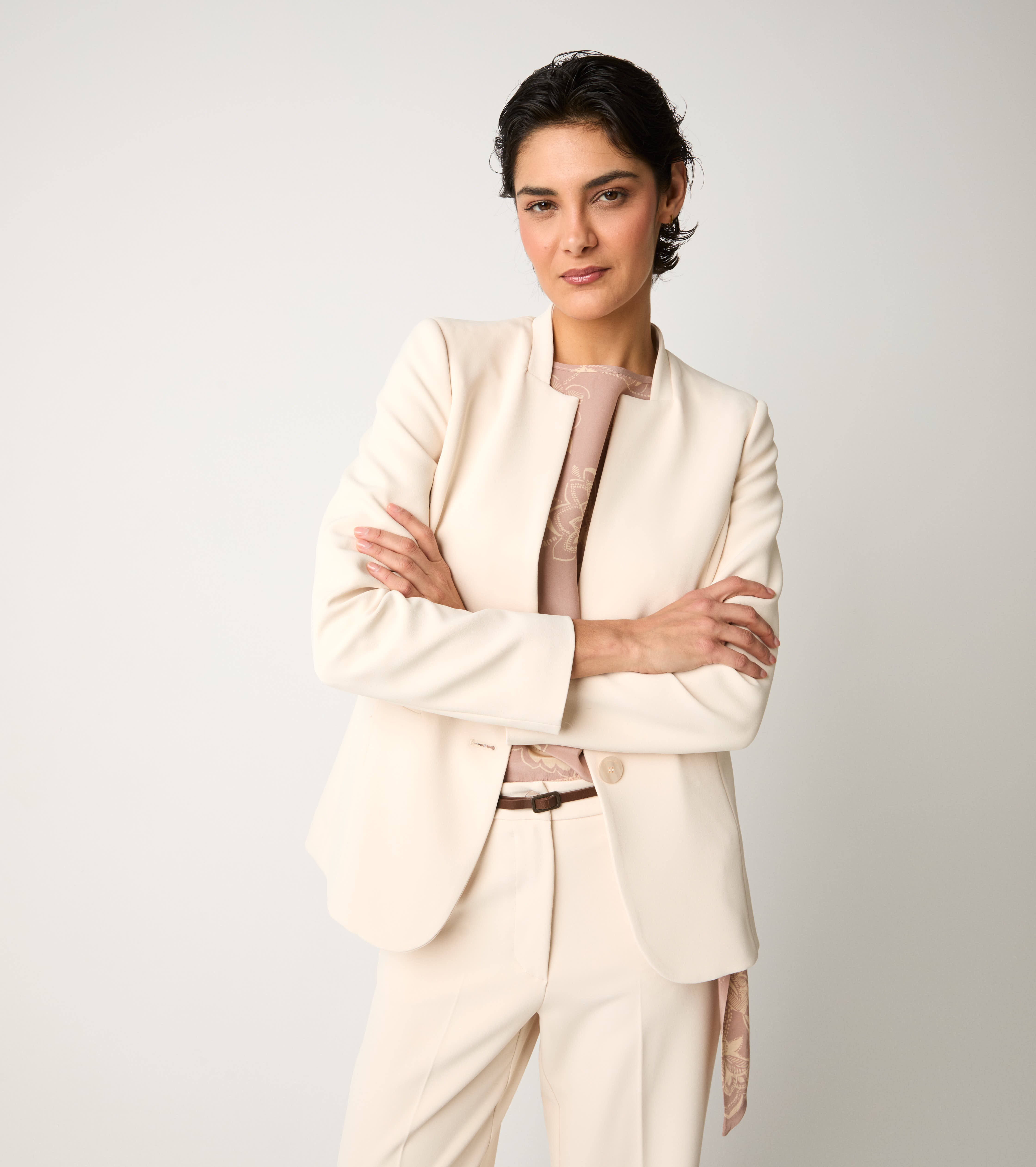 Champagne V-neck single-breasted blazer