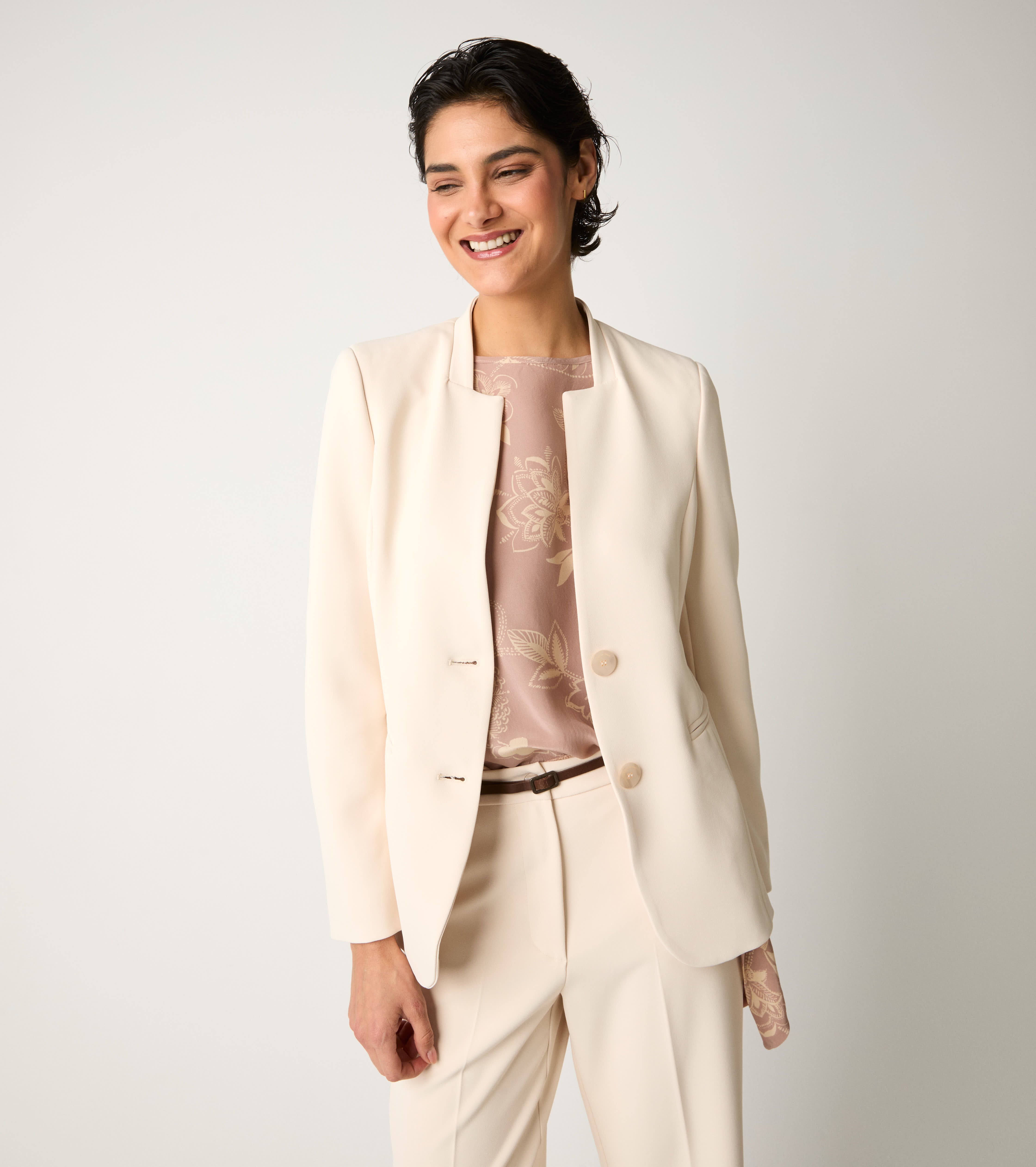 Champagne V-neck single-breasted blazer