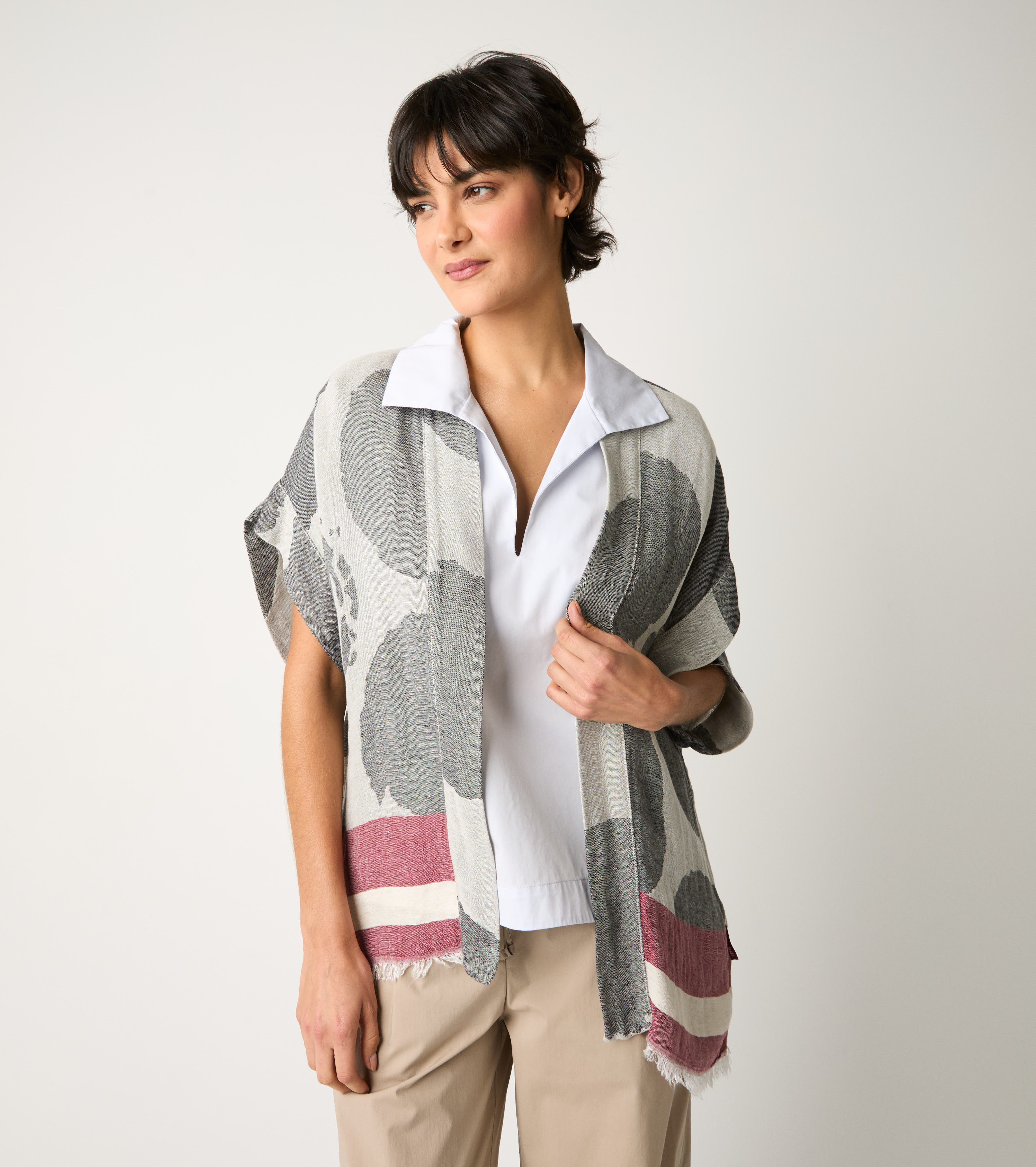 Giacca kimono in cotone jacquard sabbia