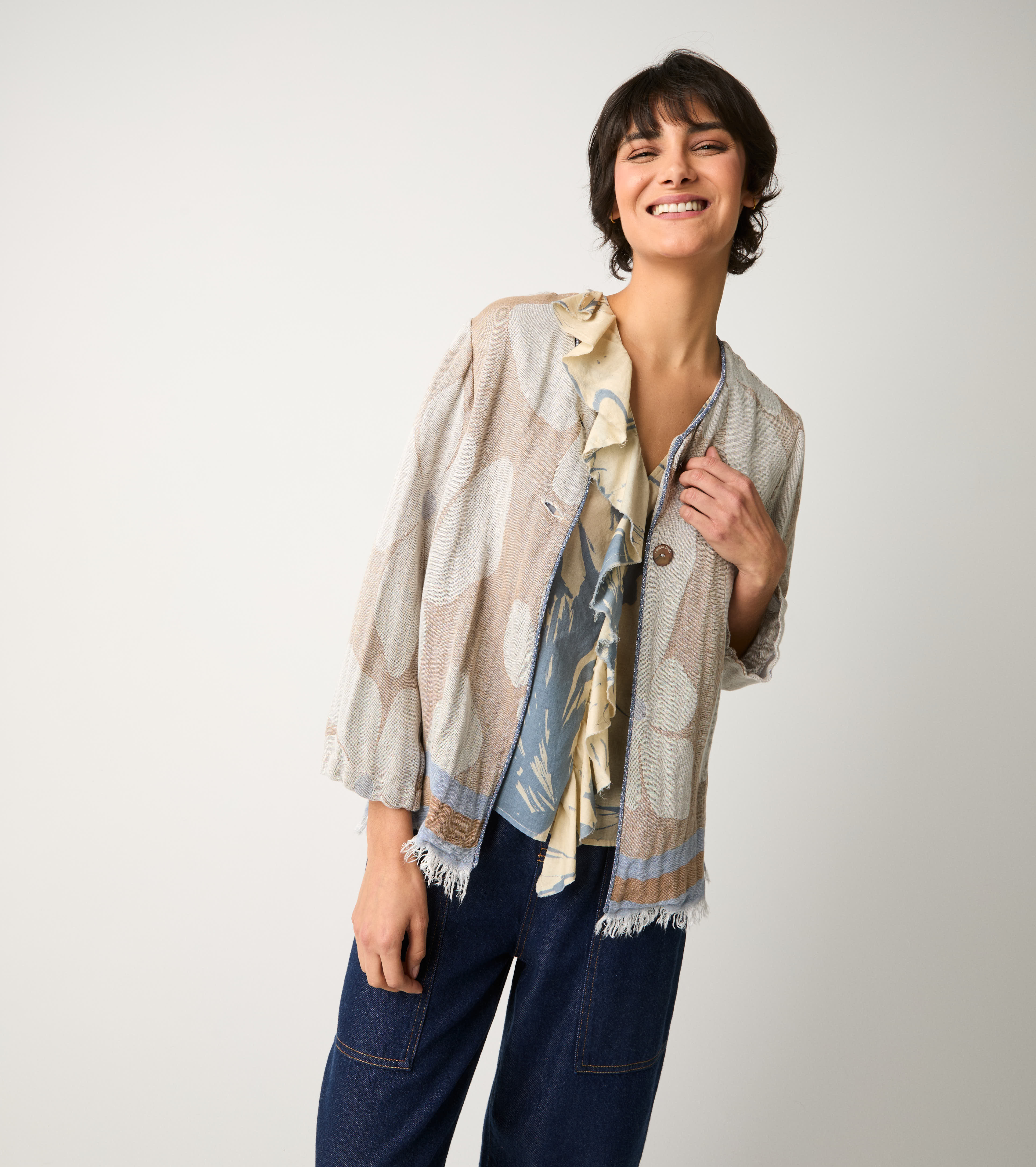 Giacca in cotone jacquard camoscio