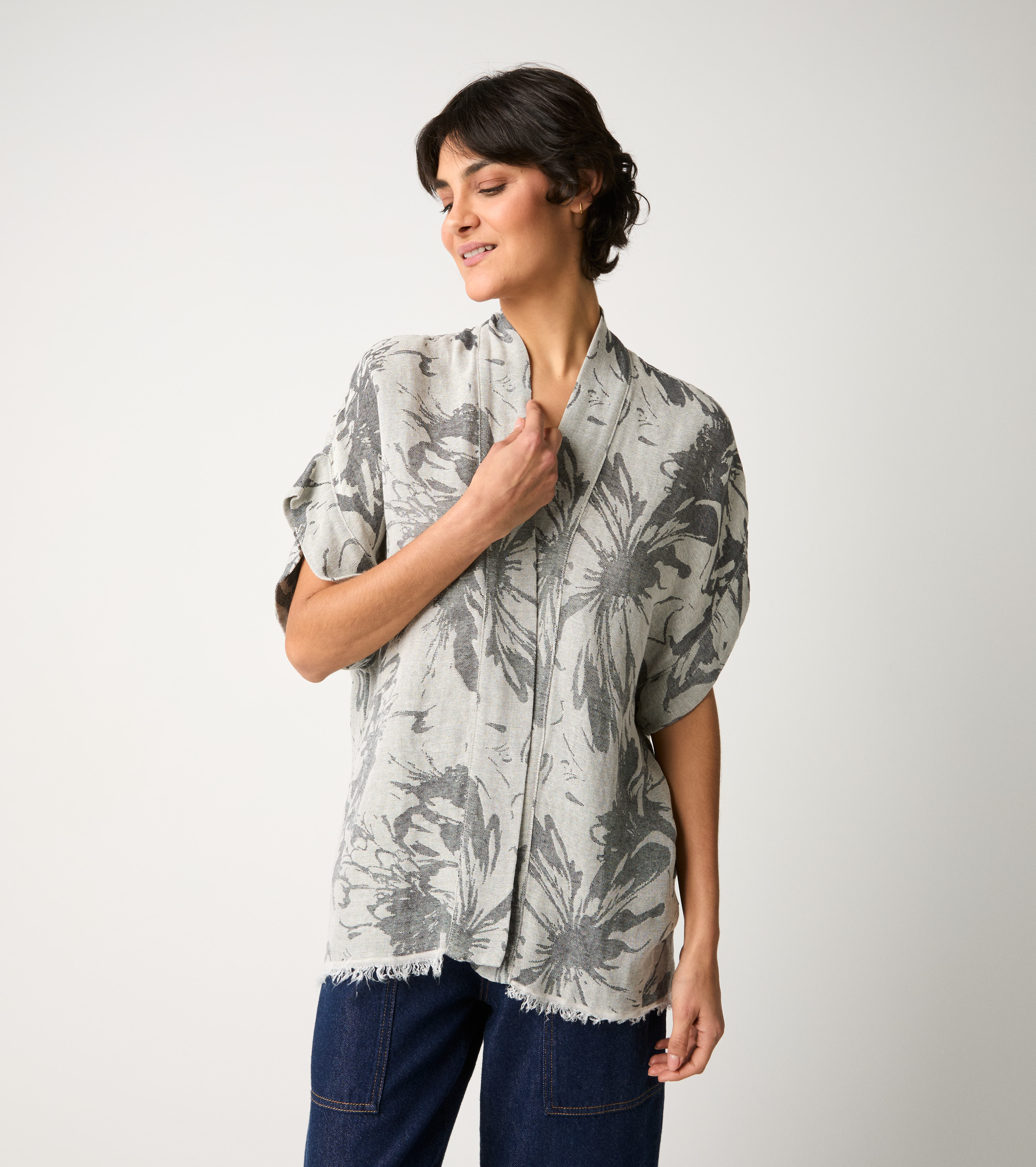 Sand floral cotton kimono jacket