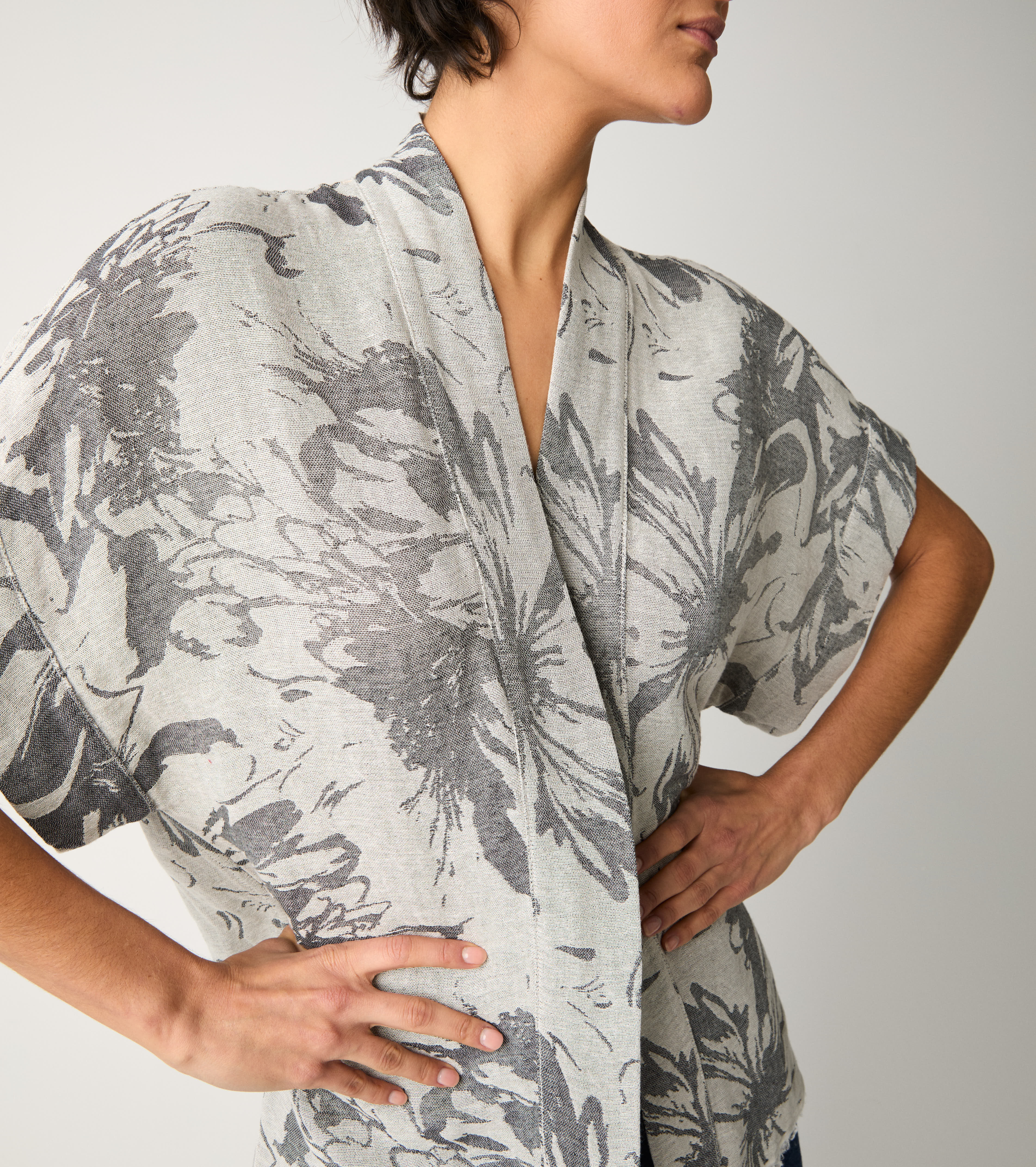 Sand floral cotton kimono jacket