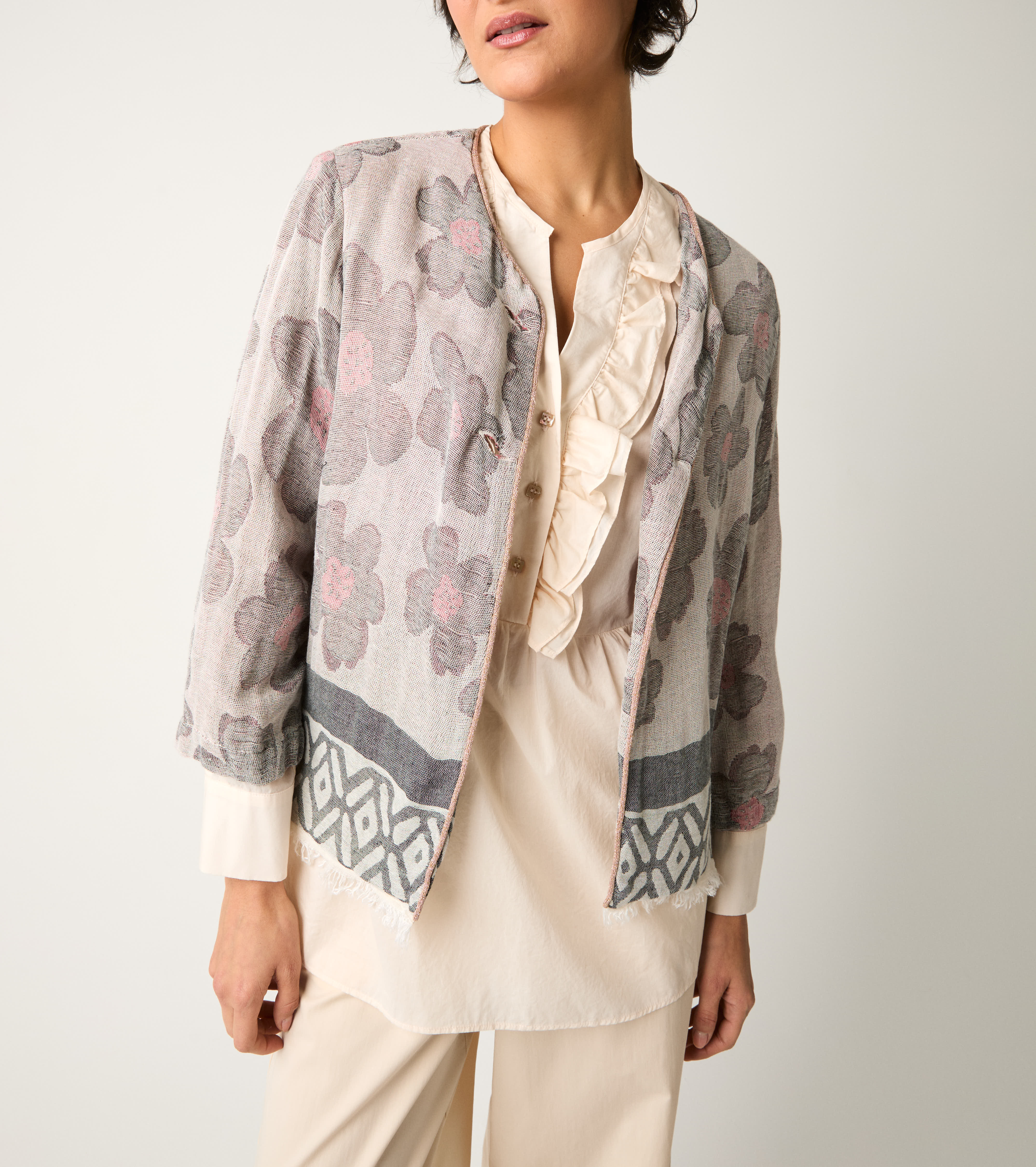 Giacca jacquard con bottoni sabbia