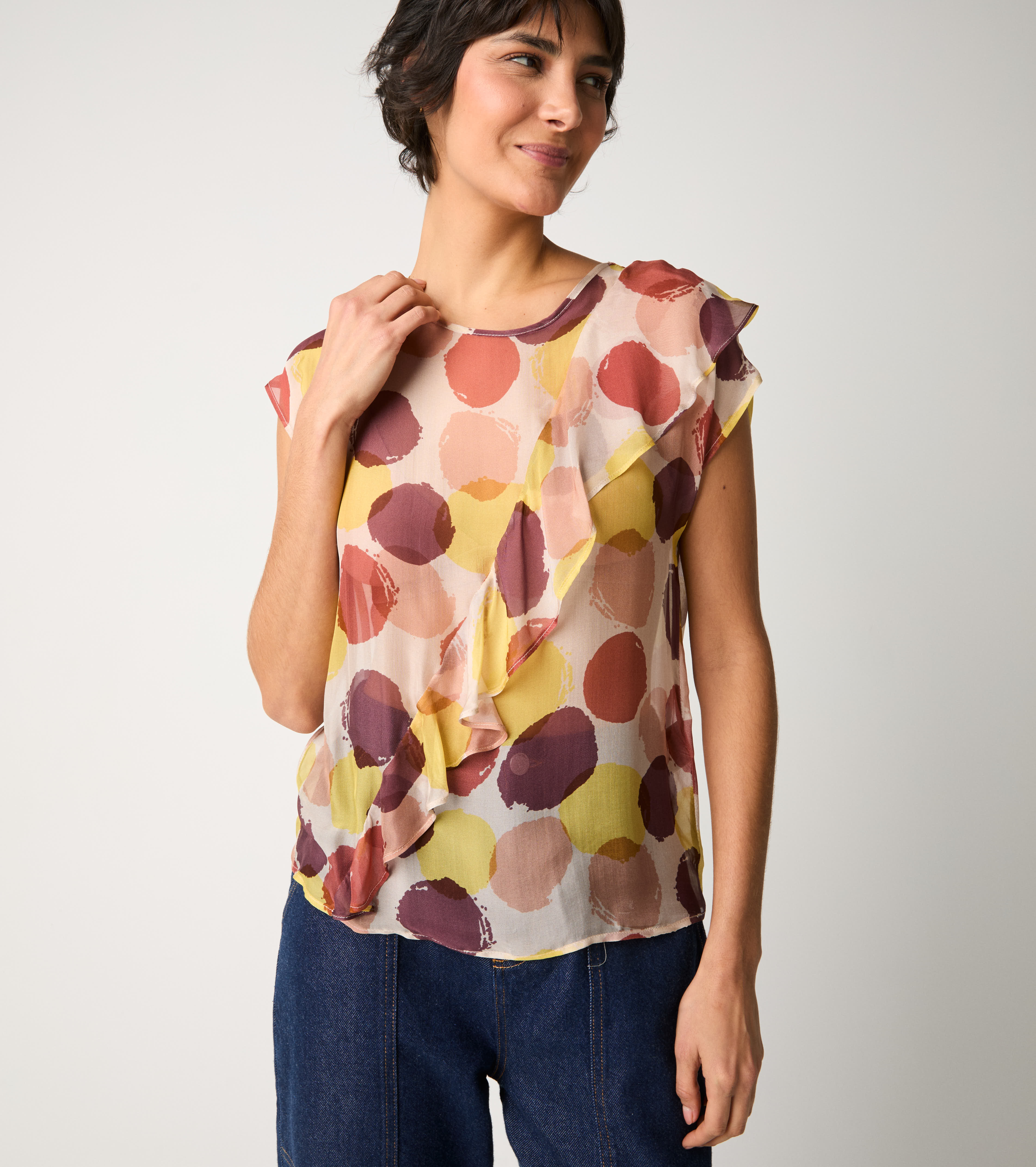 Blusa a pois con rouches pois