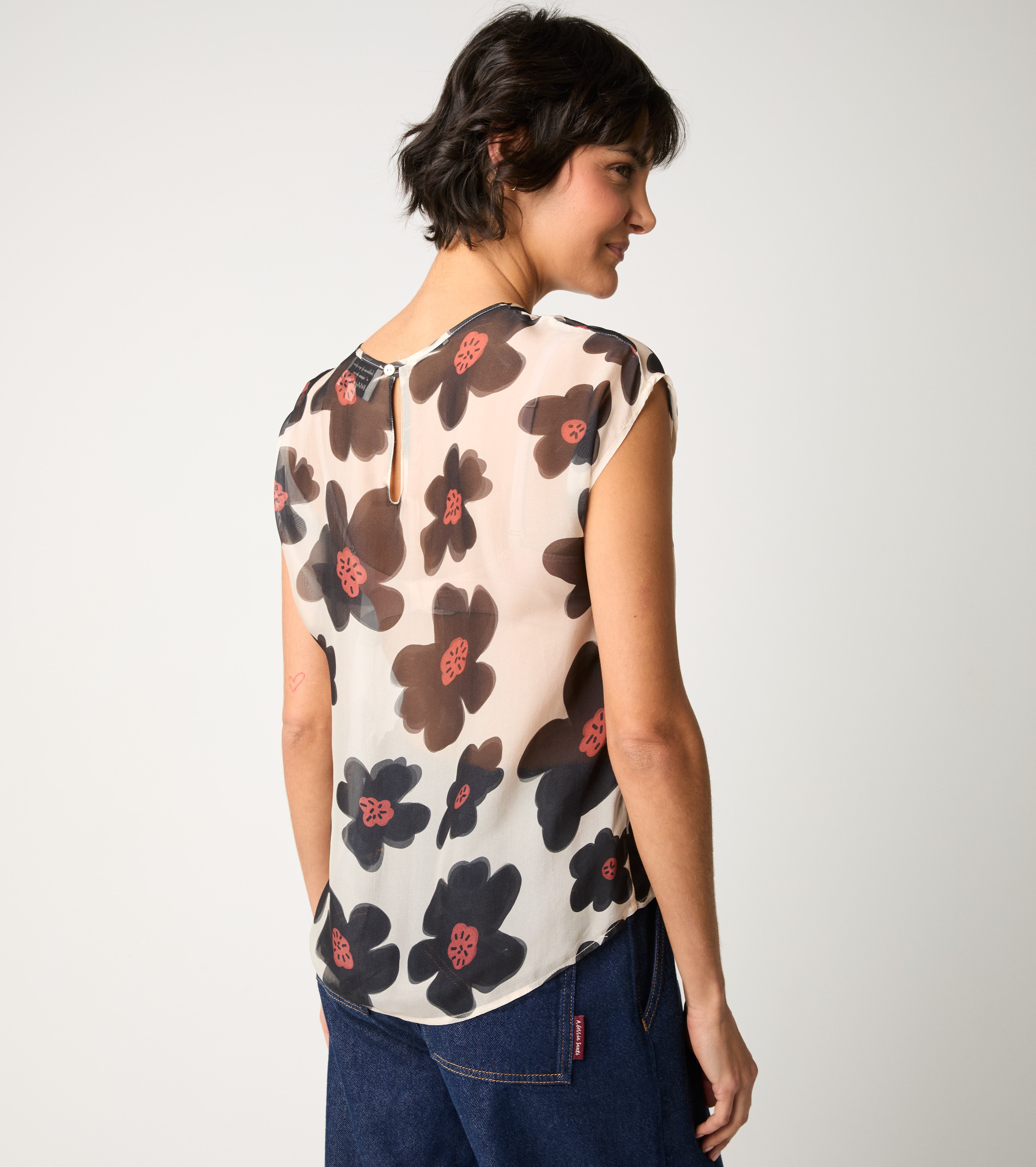 Blusa girocollo con stampa floreale fiori