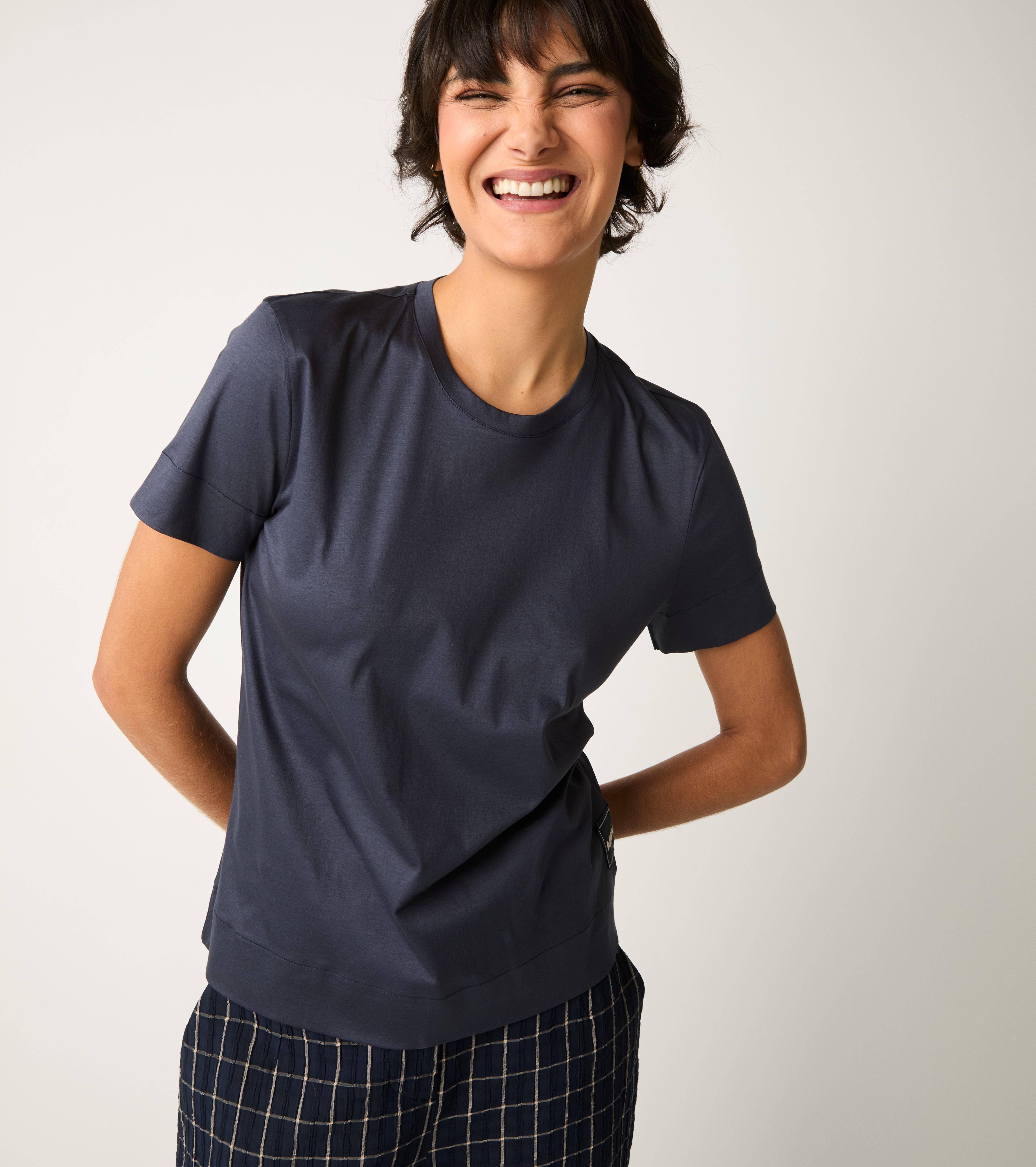 Crew-neck T-shirt with blue logo patch