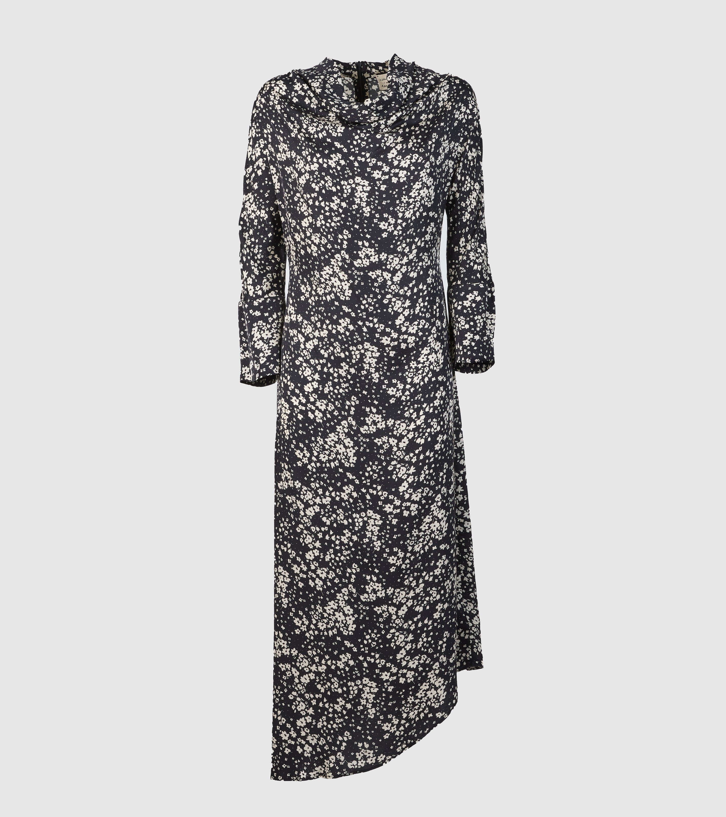 Asymmetrisk midikjole i blomsterprint