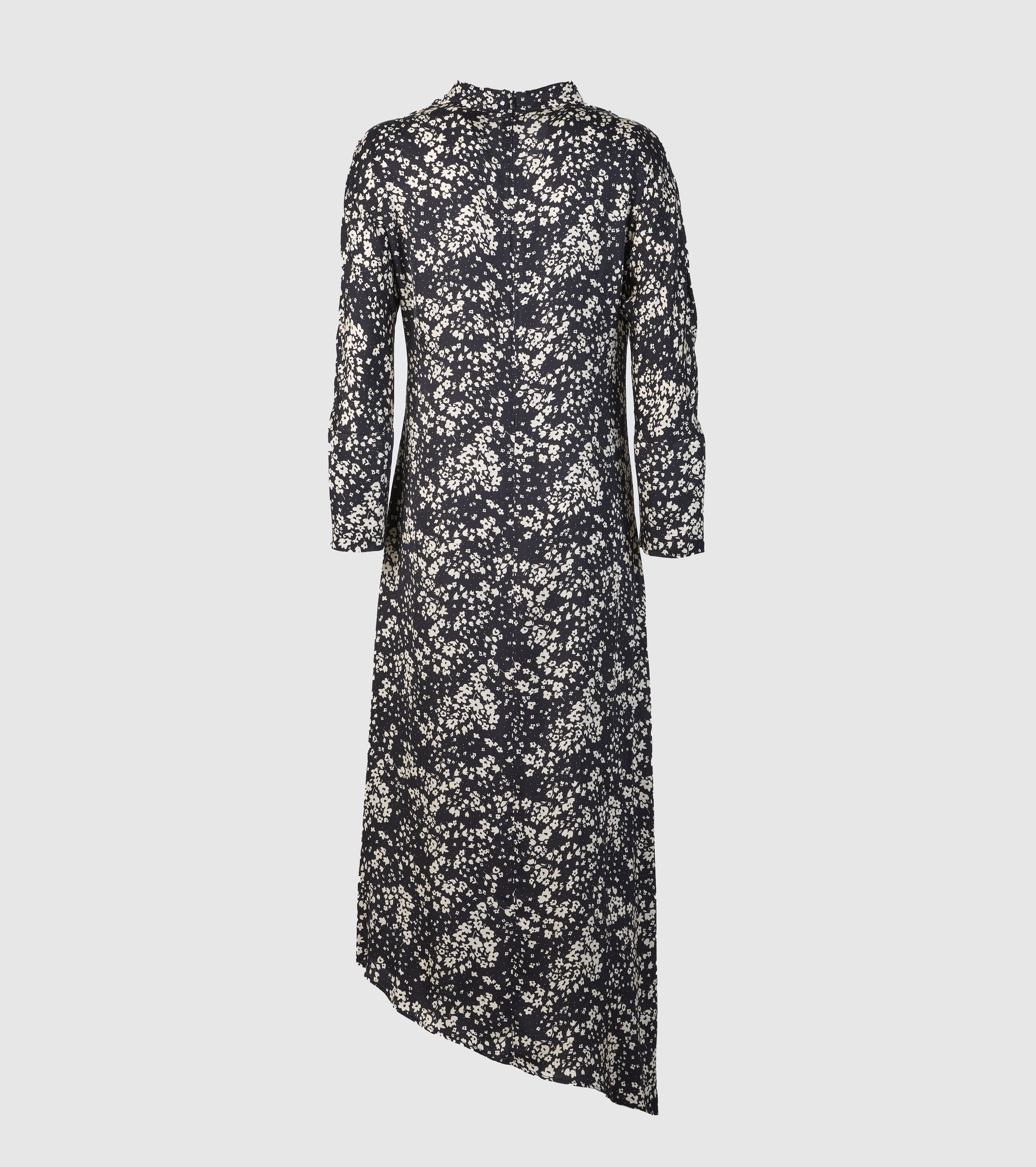 Asymmetrisk midikjole i blomsterprint