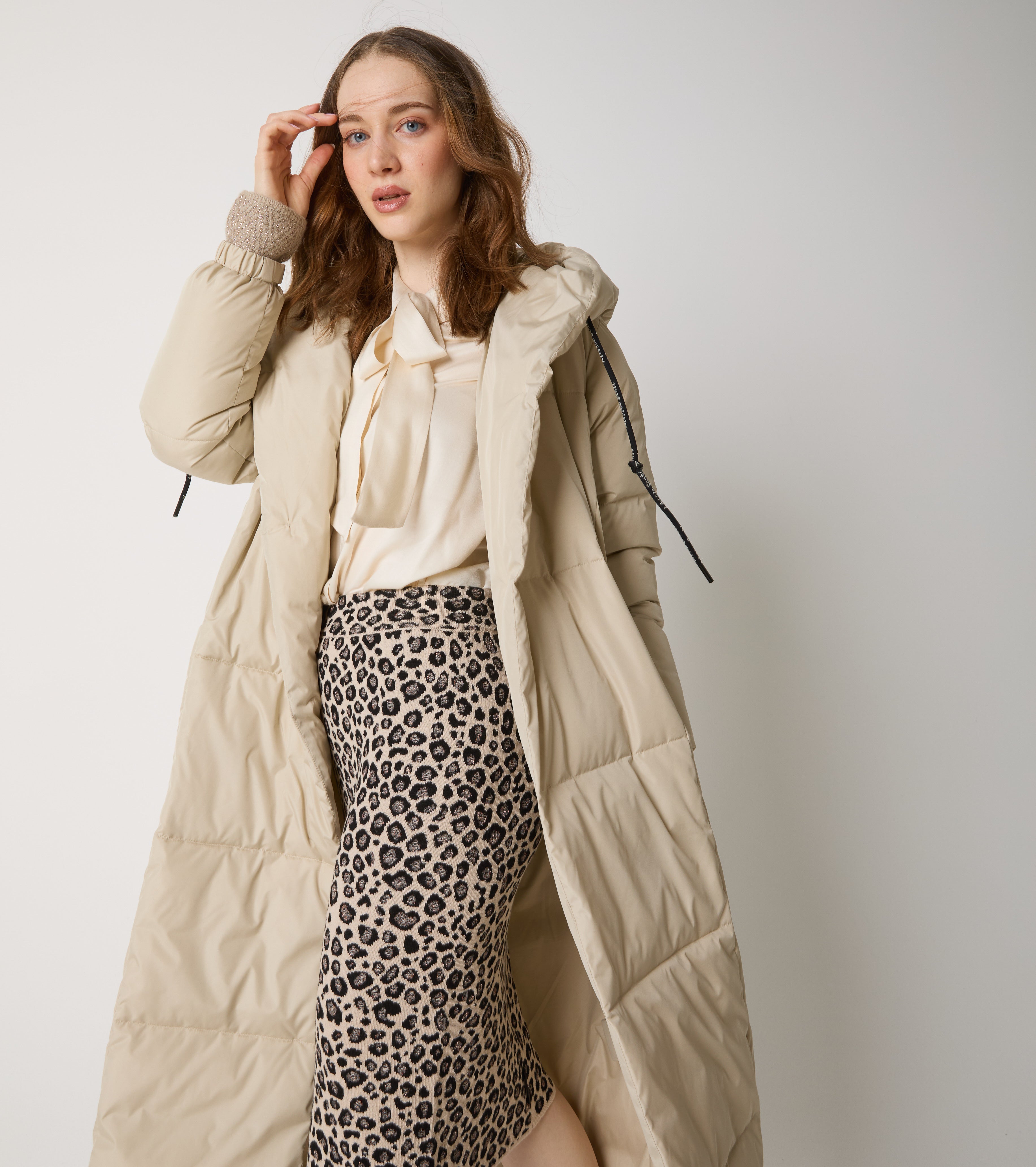 Long nylon down jacket with hood