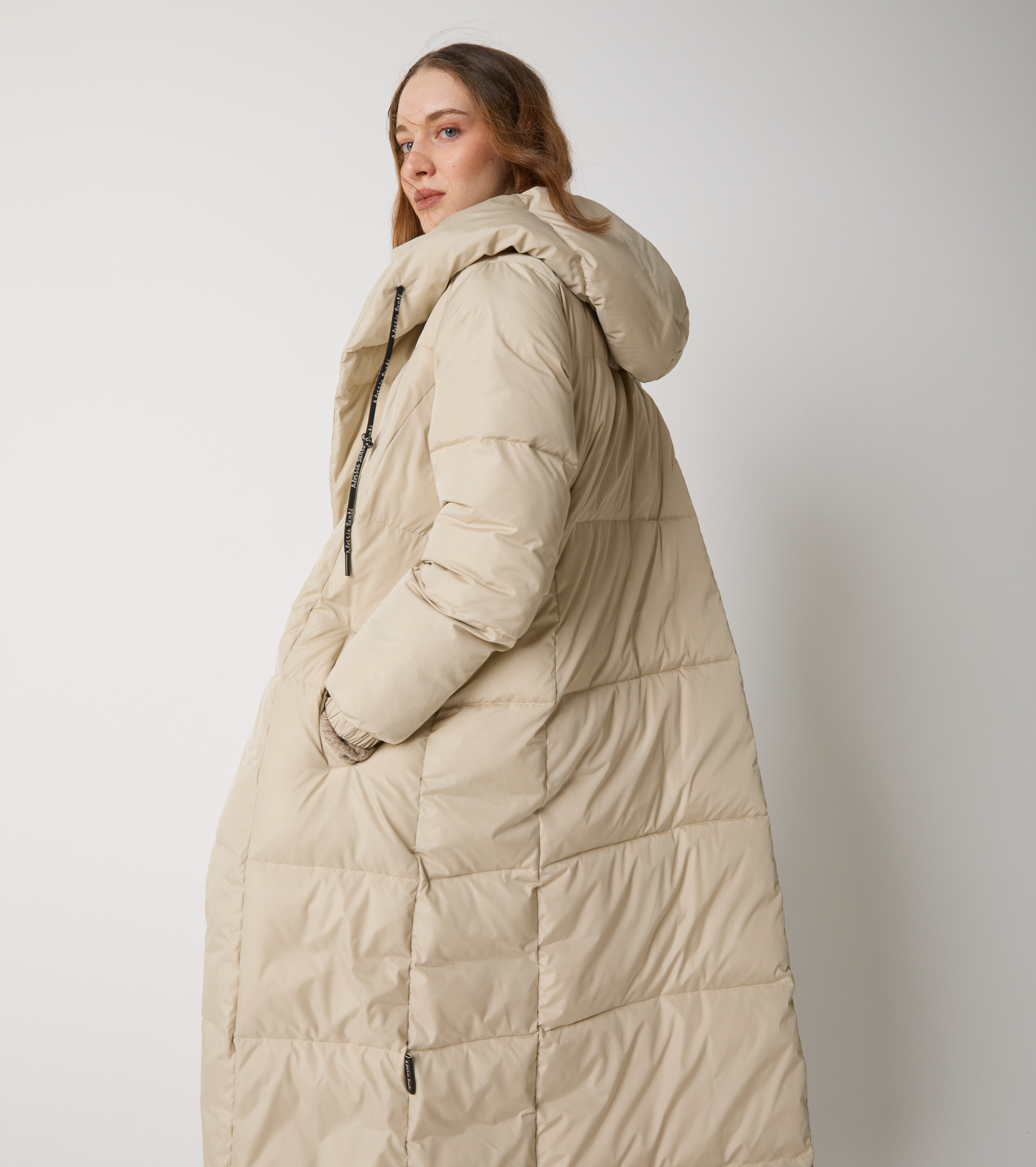 Long nylon down jacket with hood