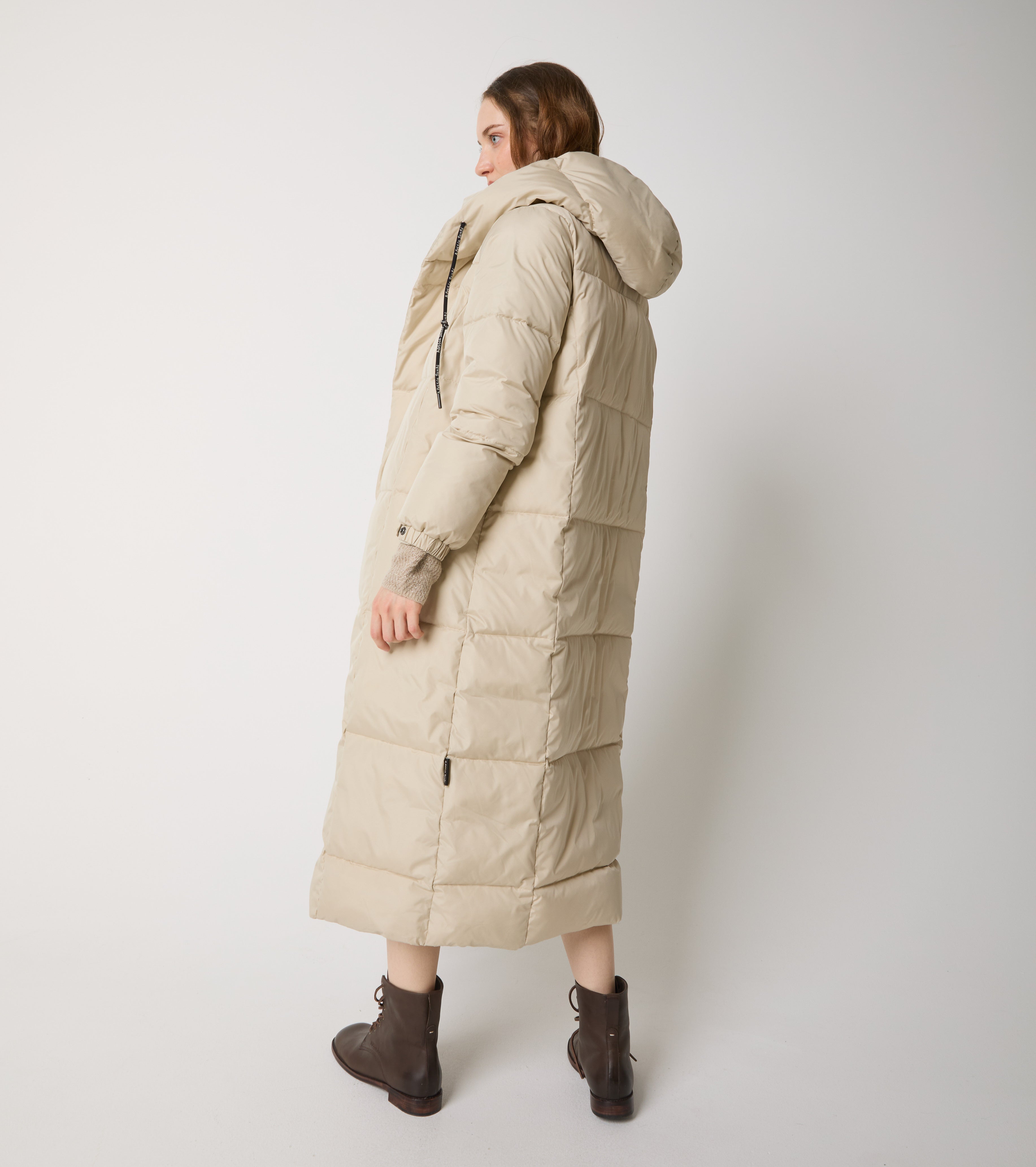 Long nylon down jacket with hood