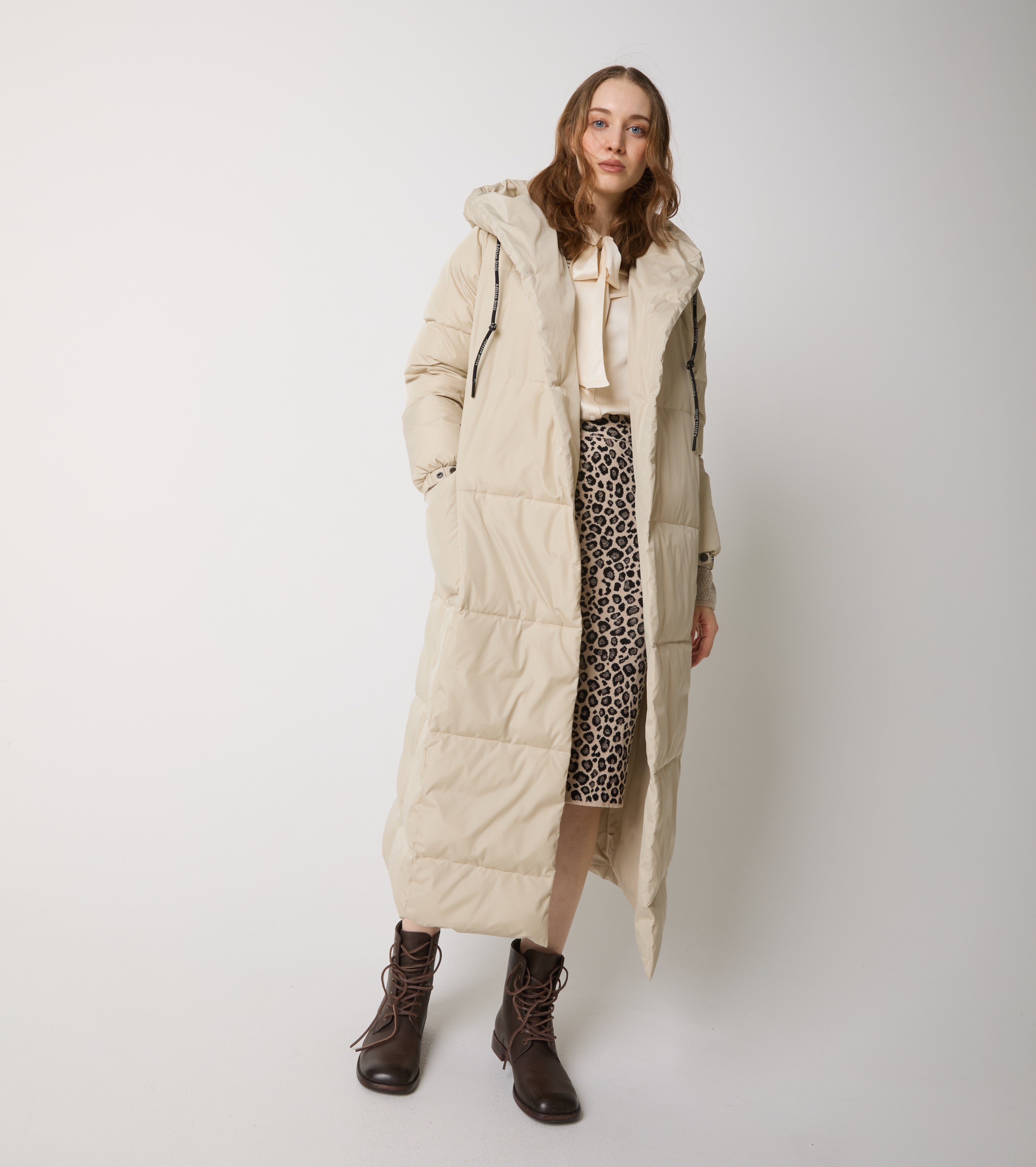 Long nylon down jacket with hood