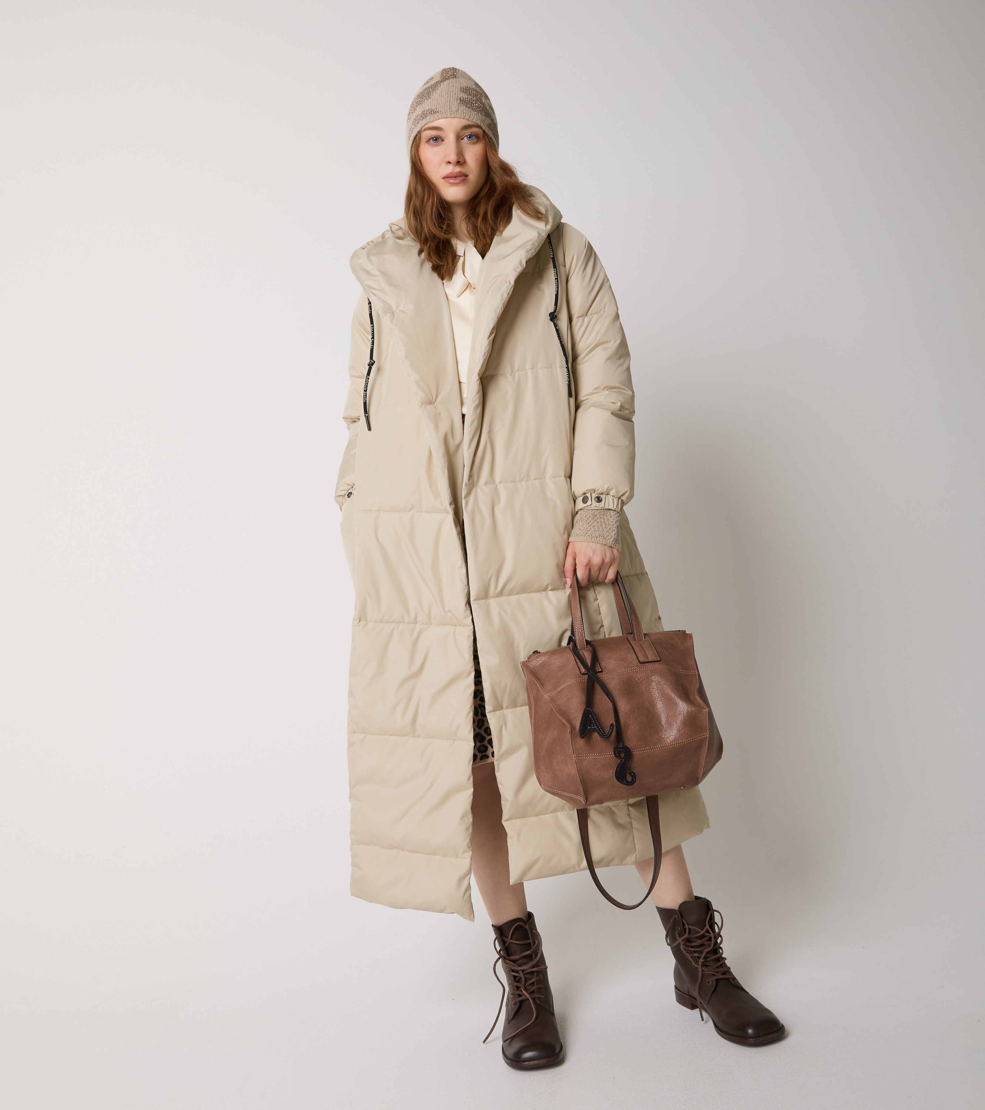 Long nylon down jacket with hood