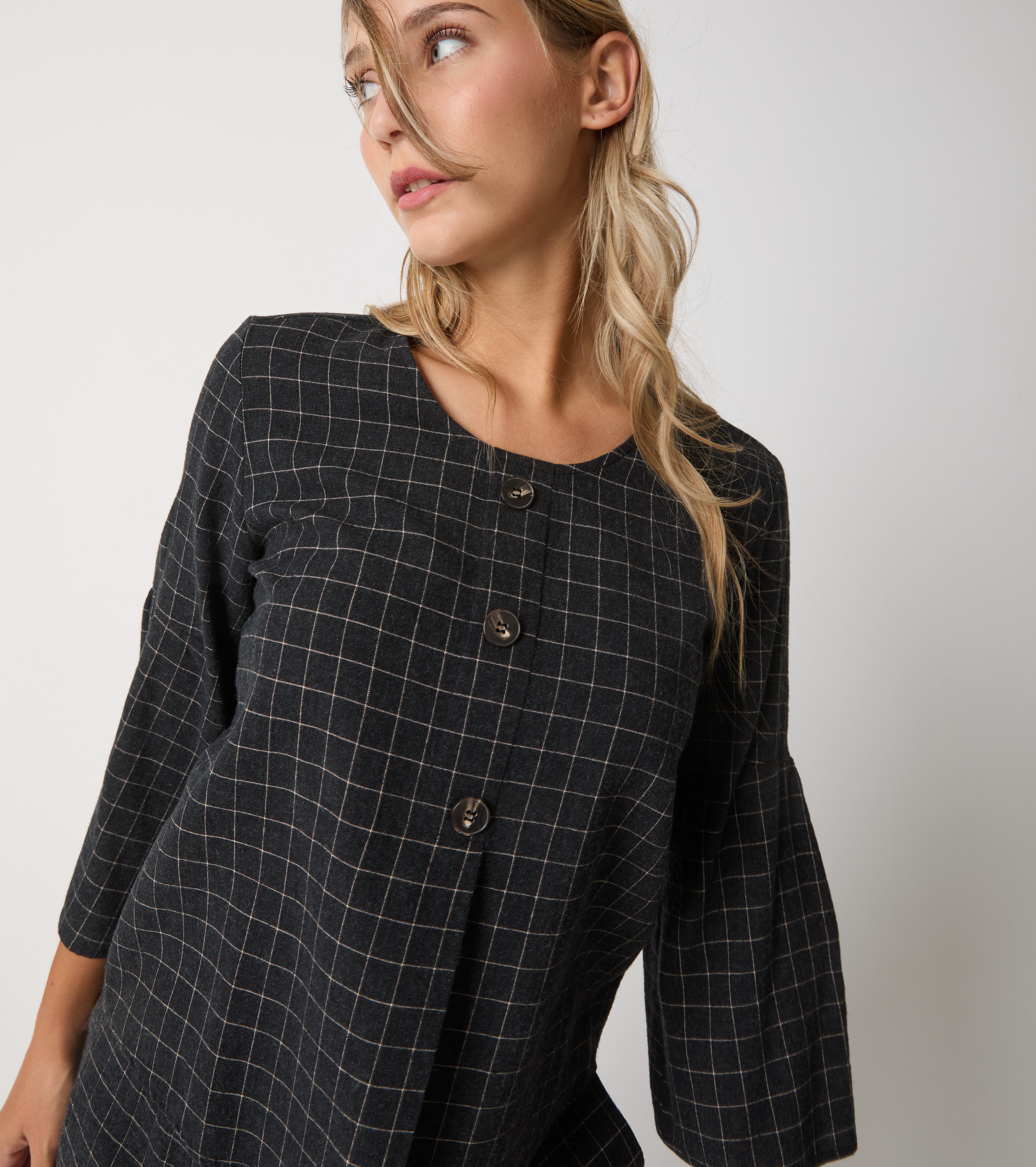 Jacquardbluse i bomuld med knapper