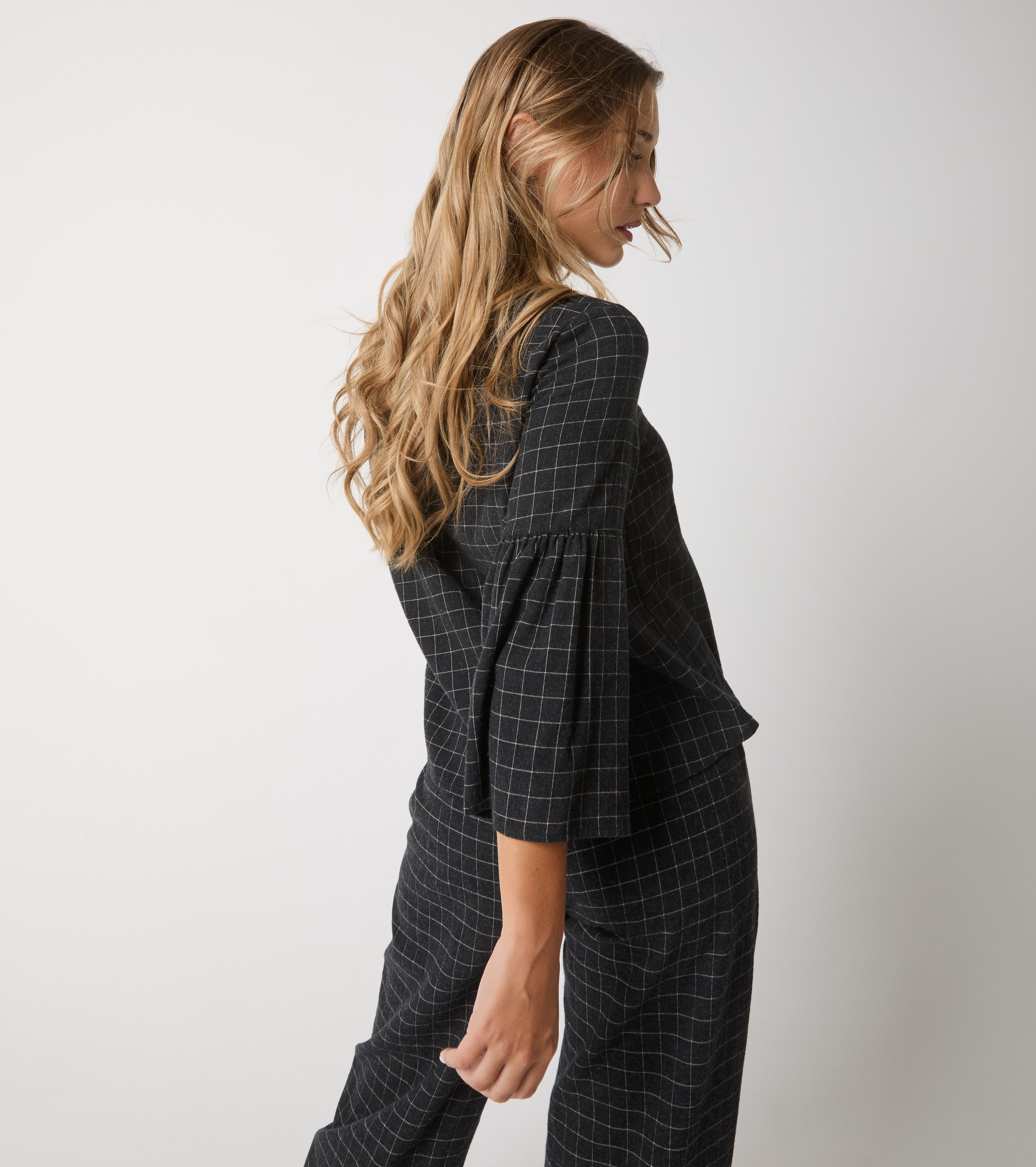 Jacquardbluse i bomuld med knapper