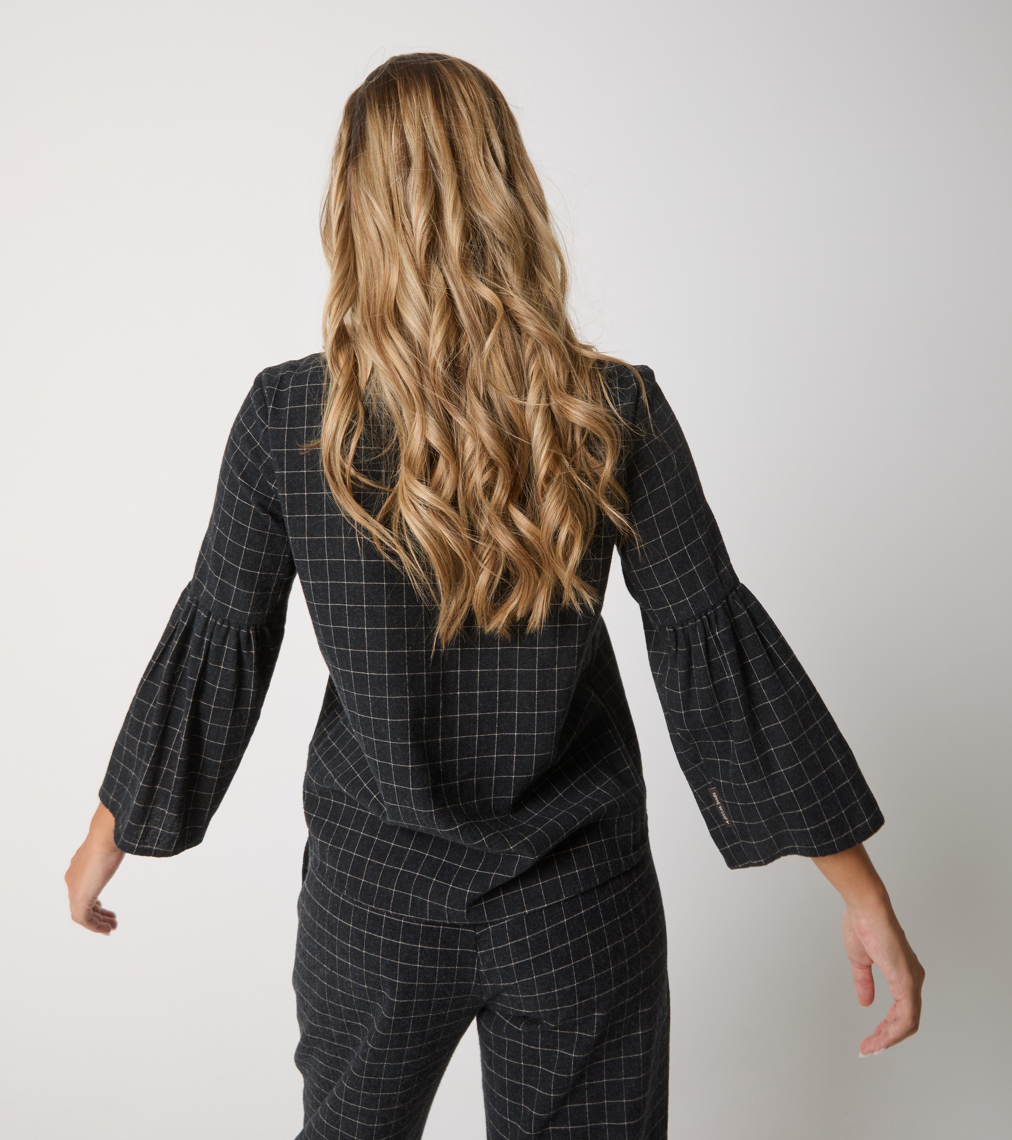 Jacquardbluse i bomuld med knapper