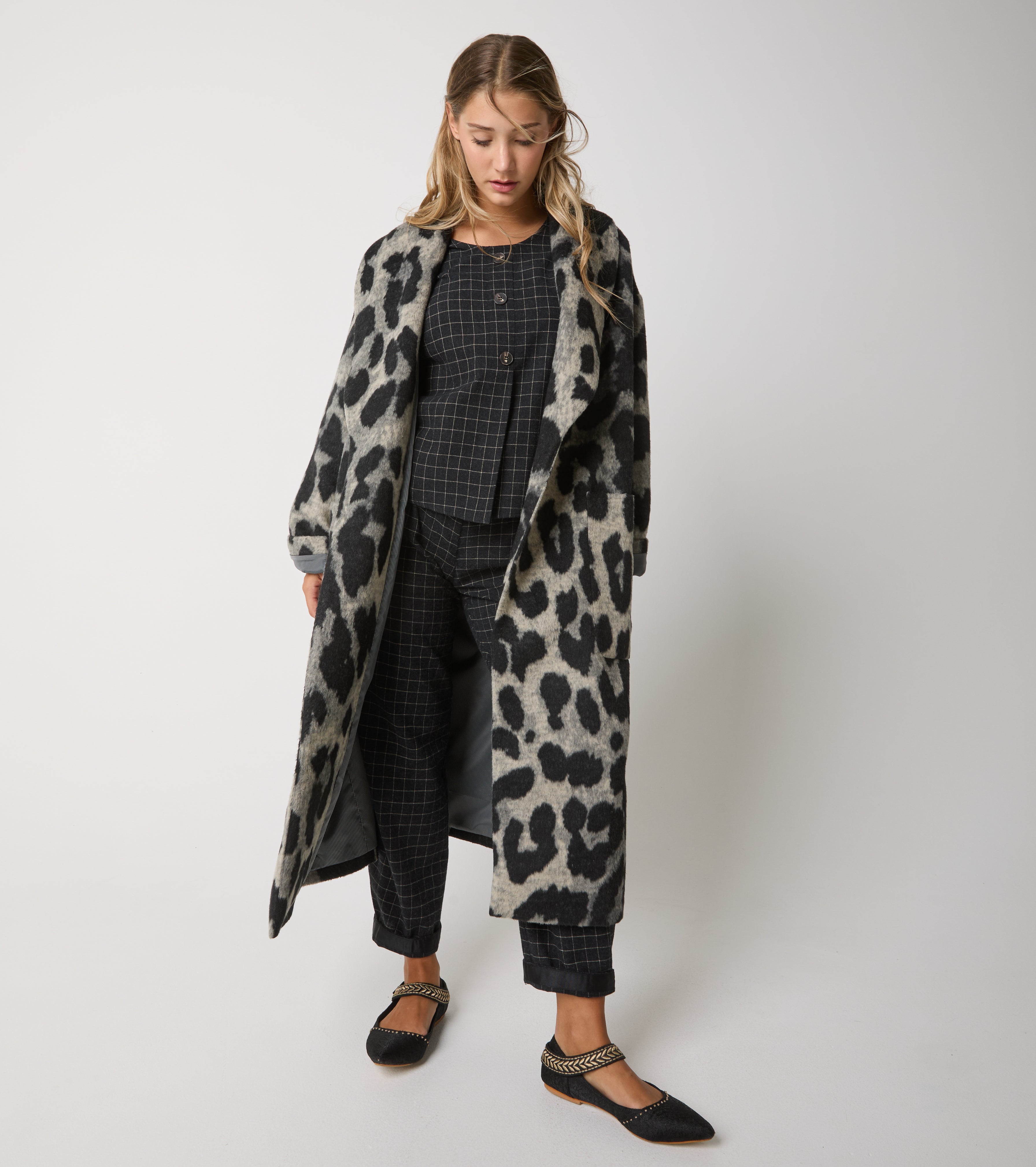 Jacquardbluse i bomuld med knapper