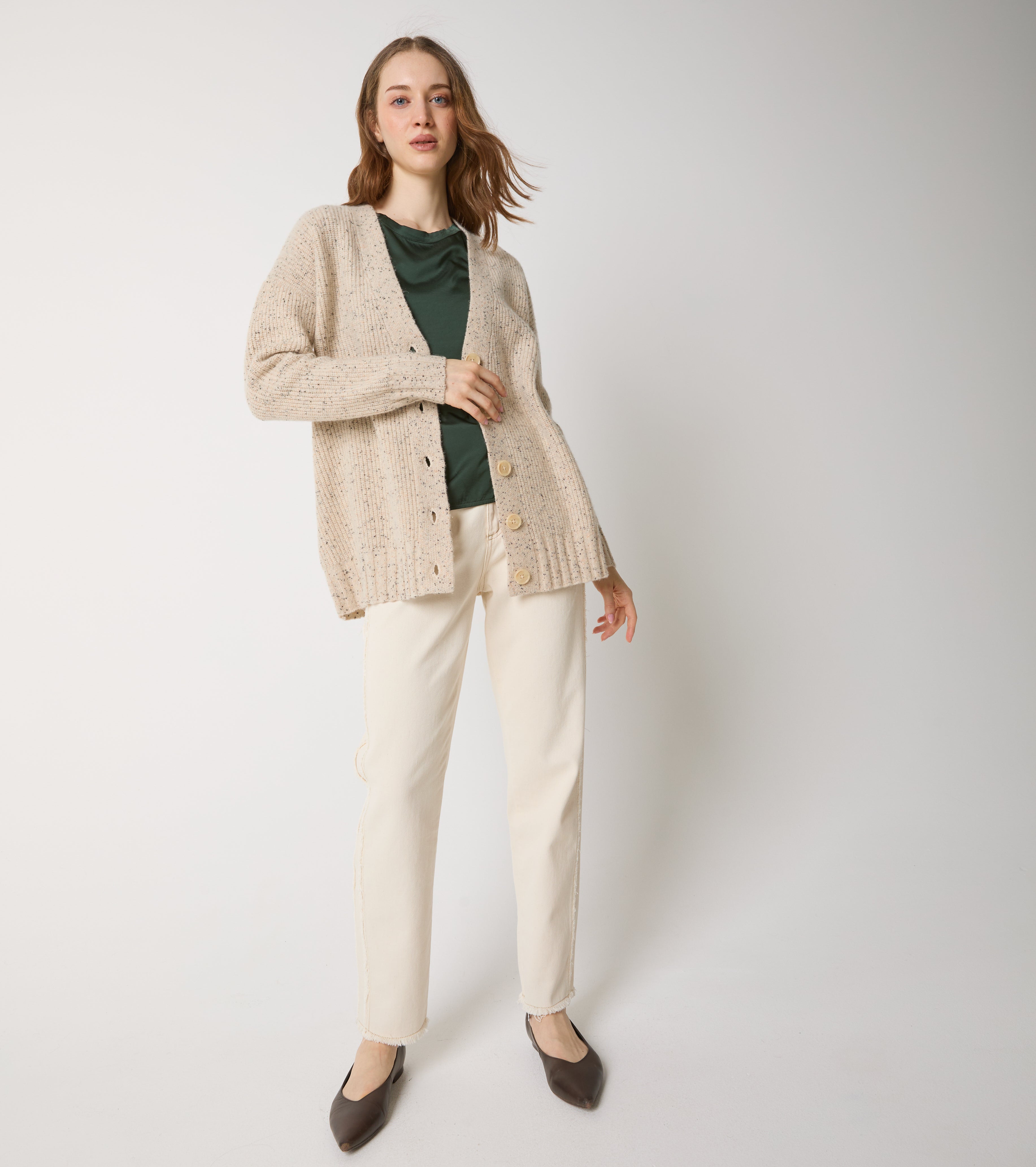 Uldcardigan med V-hals