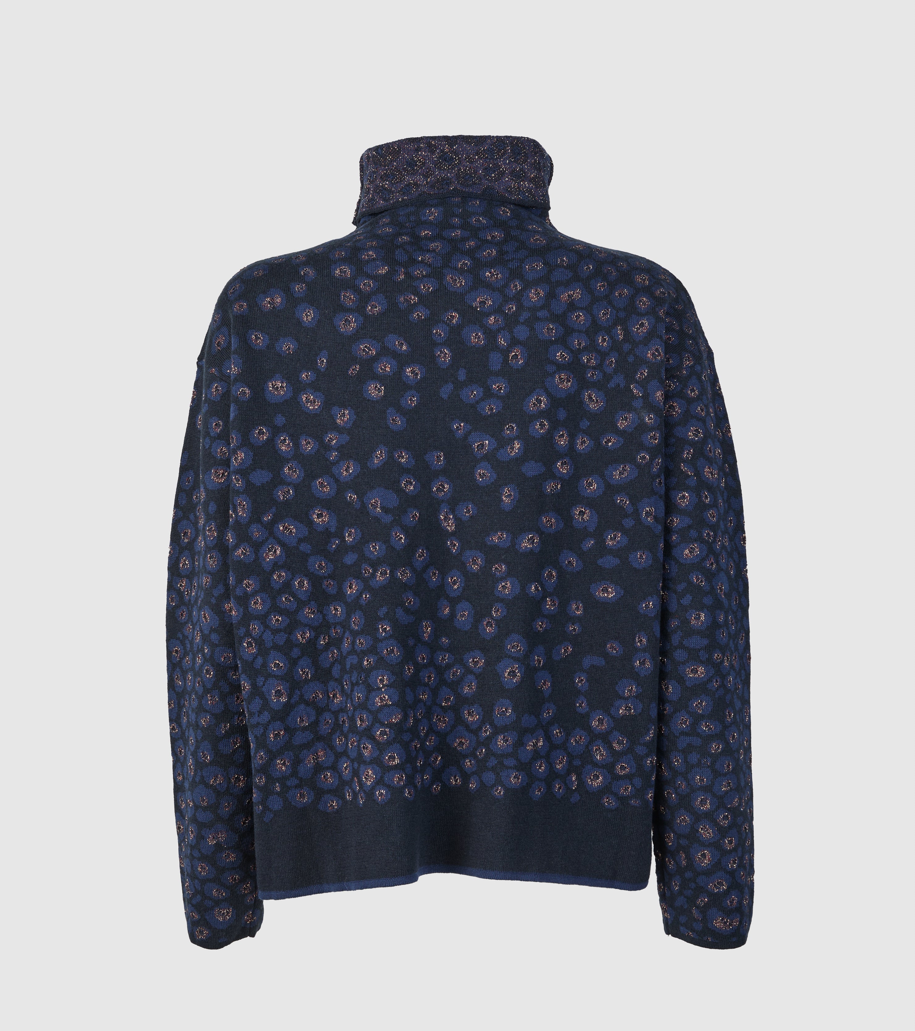 Animal print cotton and wool turtleneck
