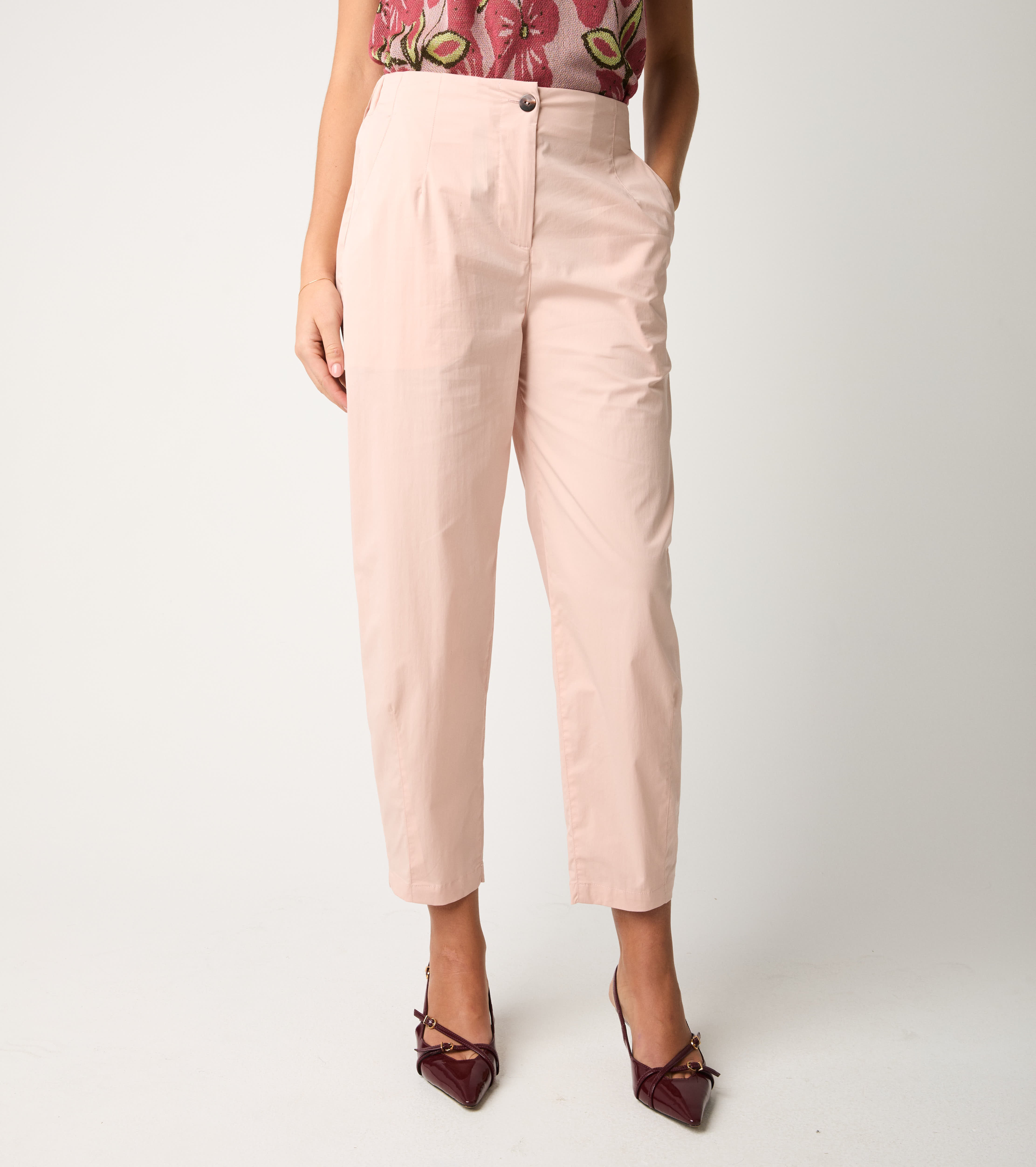Stretch cotton blush cropped trousers