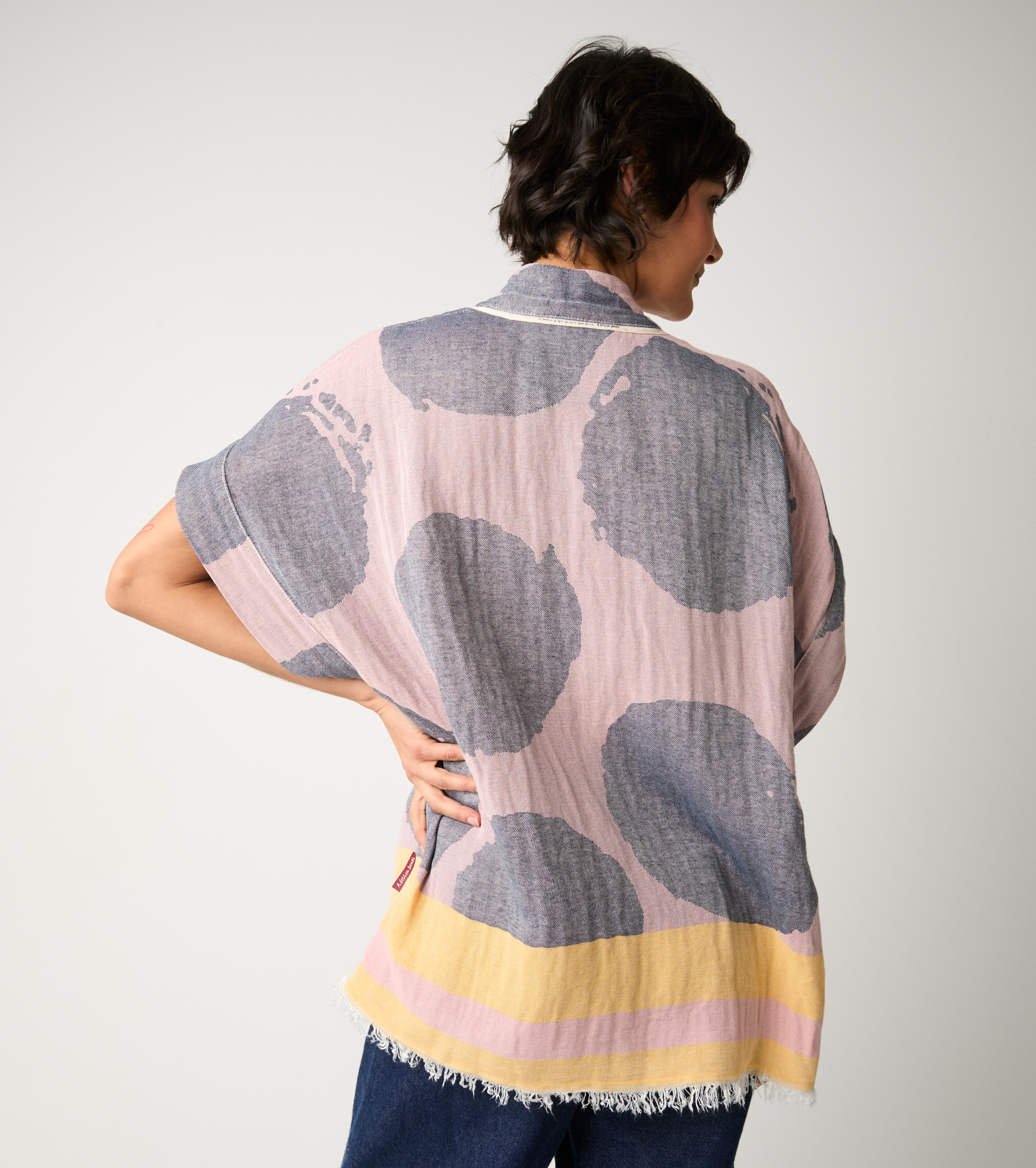 Giacca kimono in cotone jacquard rosa