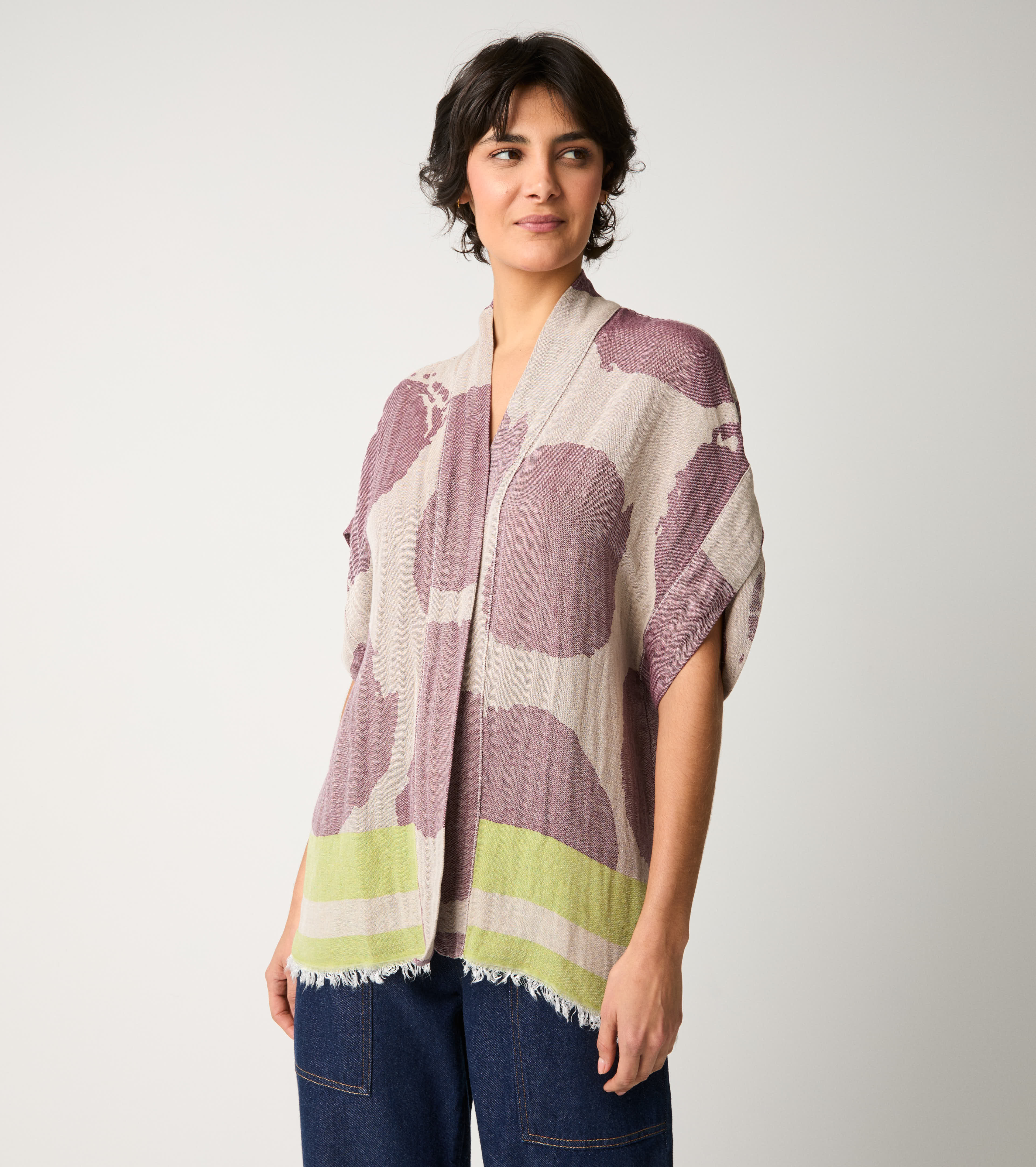 Cotton jacquard ash kimono jacket