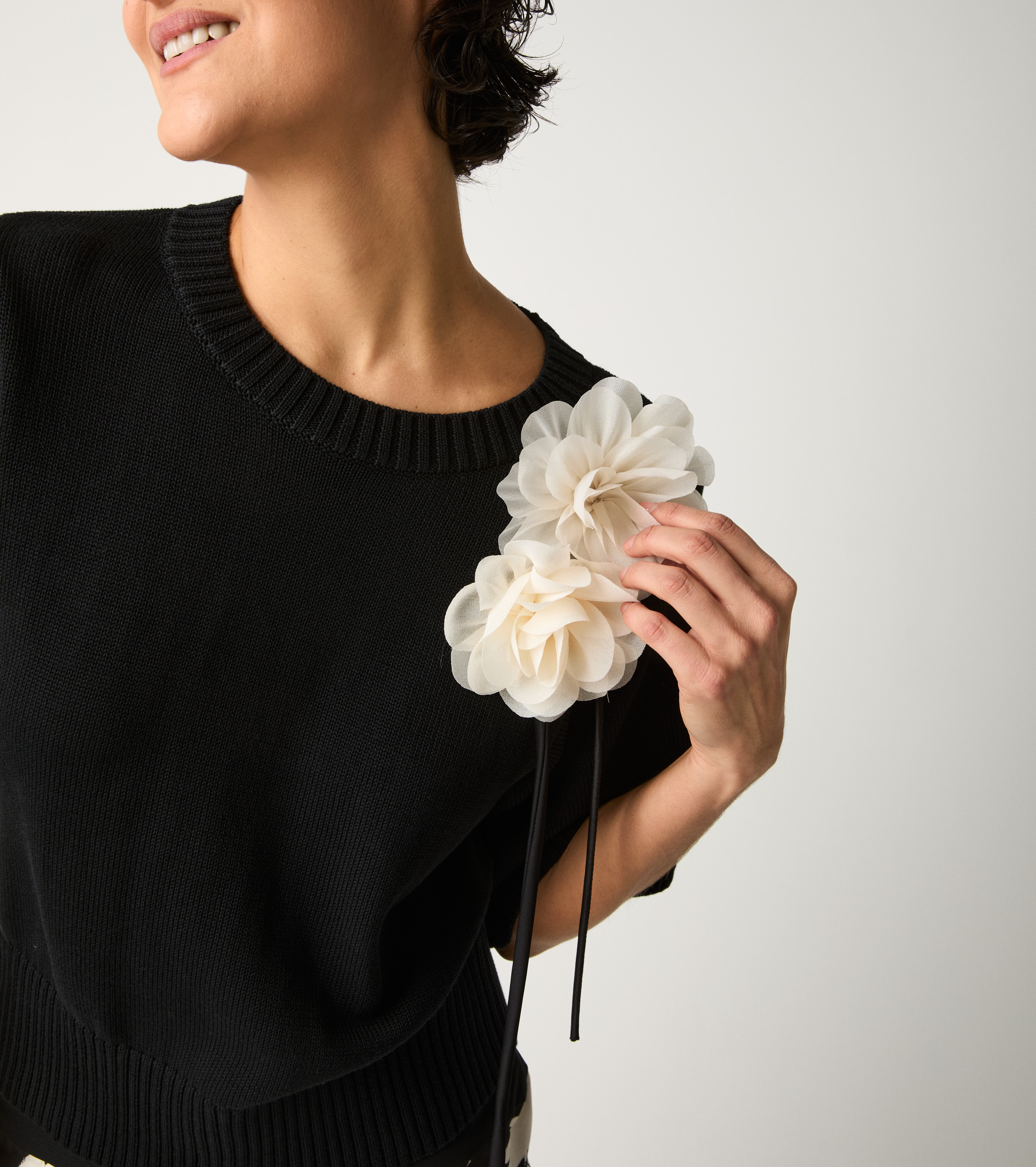Maglia girocollo con maniche a tre quarti nero