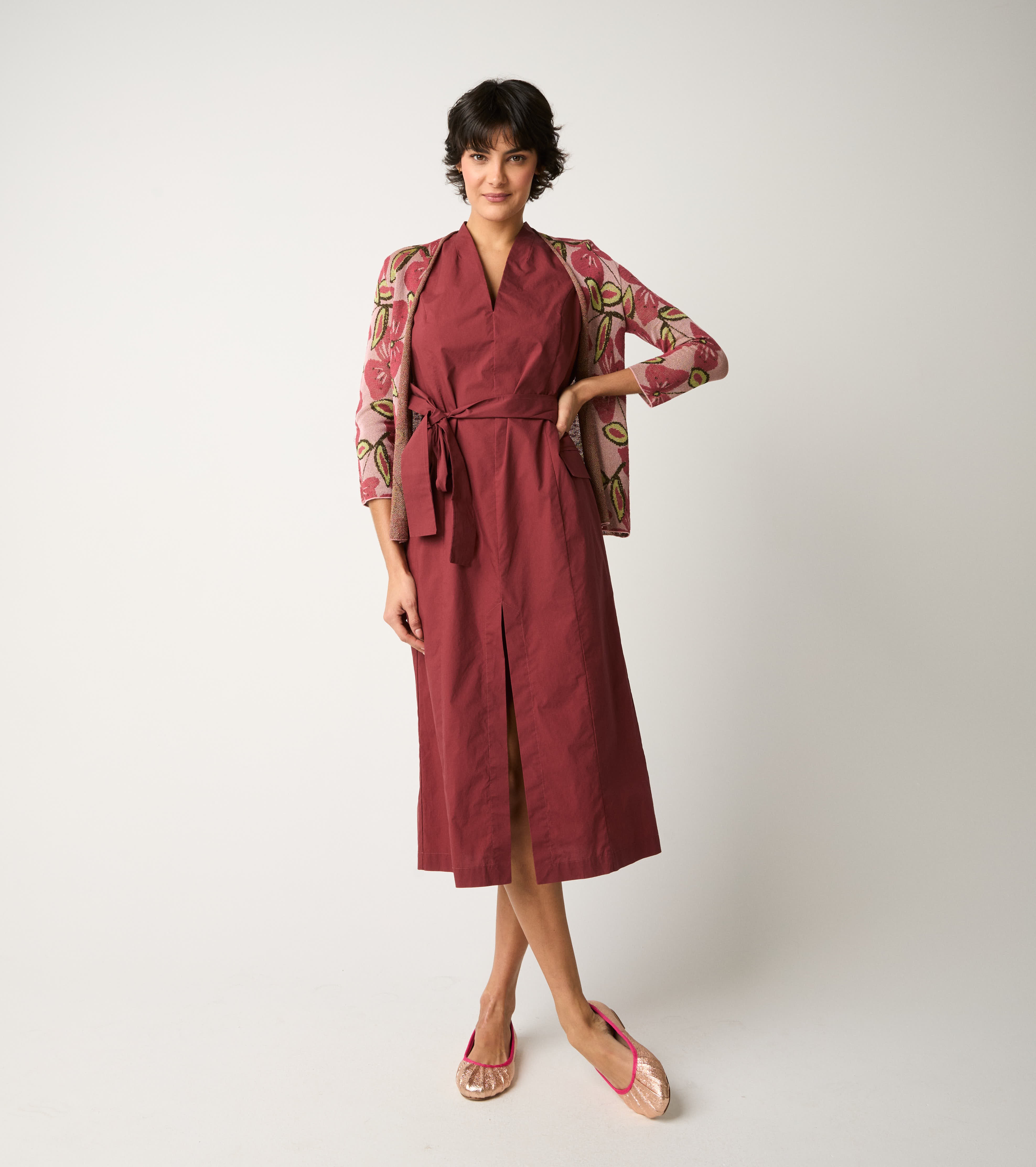 Jacquard cardigan with V-neck ombré